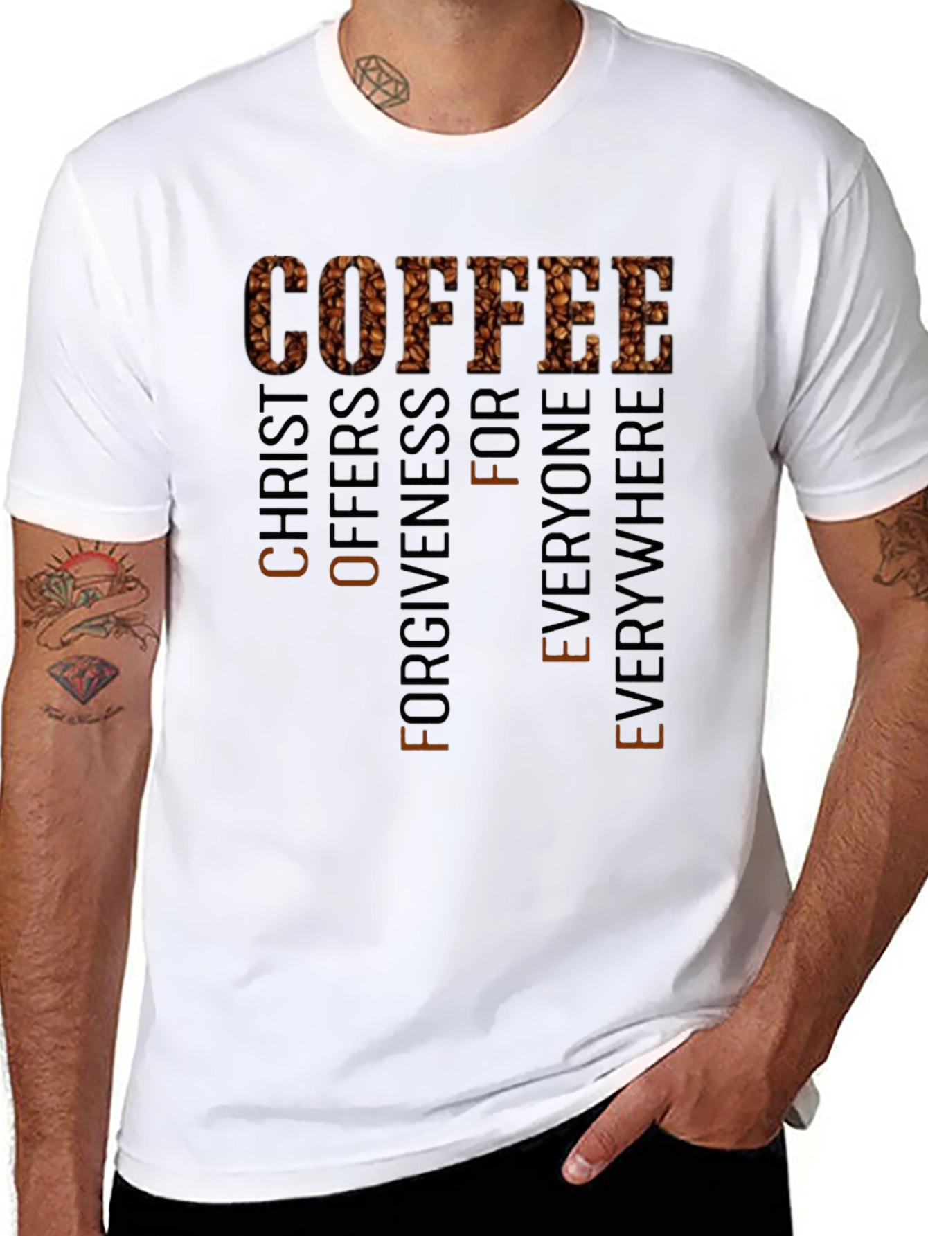 Coffee Christ Offers Forgiveness Black T-Shirt