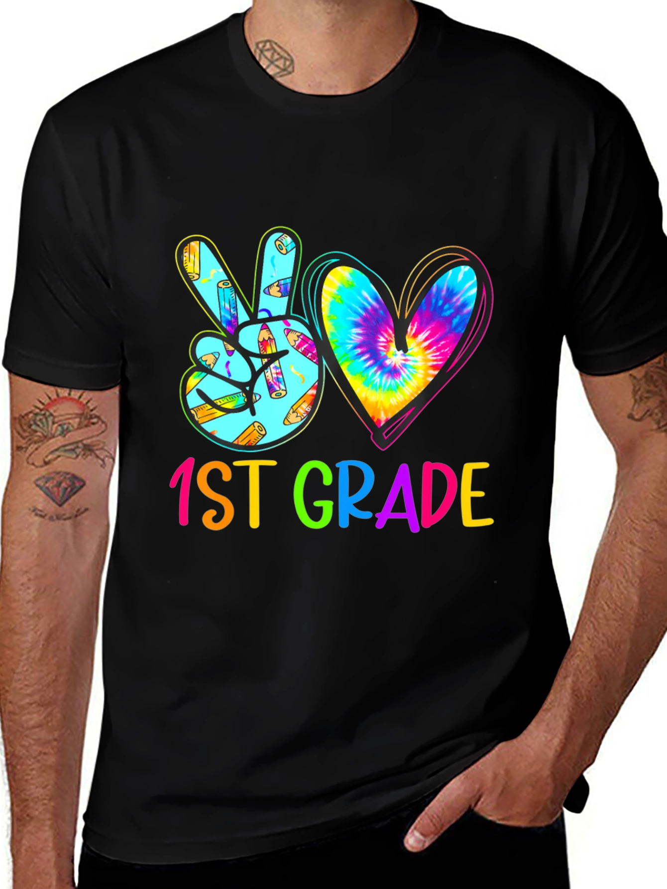 1st Grade Peace Love Heart Tie Dye T-Shirt
