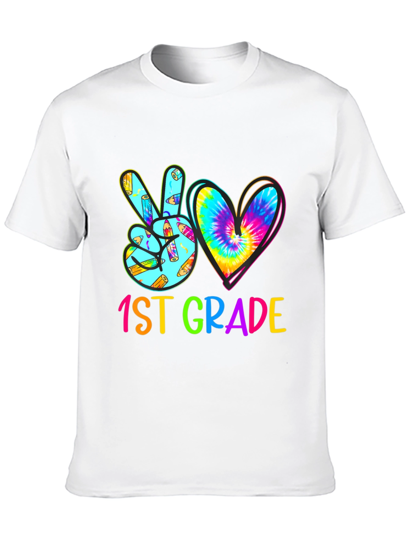 1st Grade Peace Love Heart Tie Dye T-Shirt