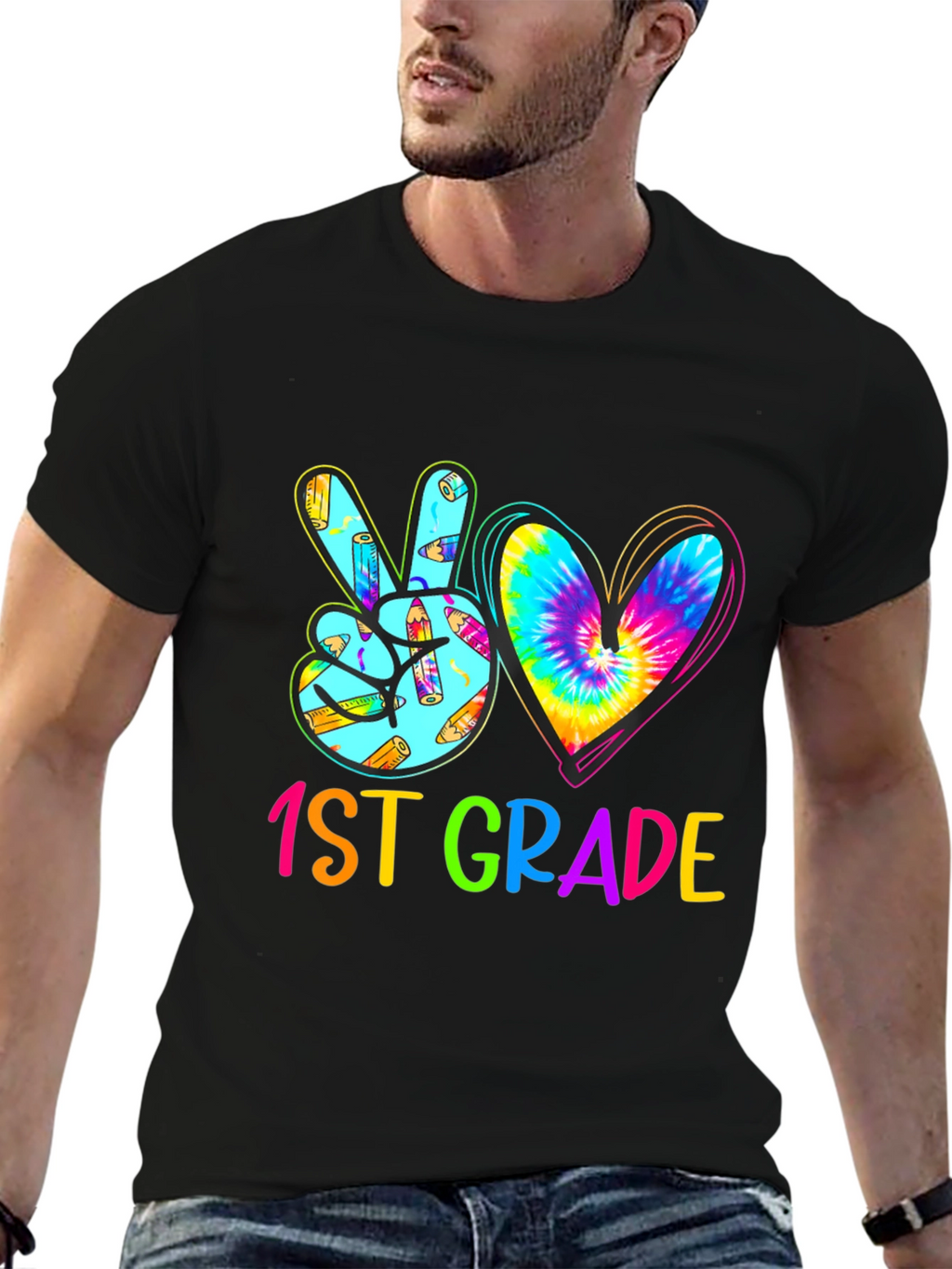 1st Grade Peace Love Heart Tie Dye T-Shirt