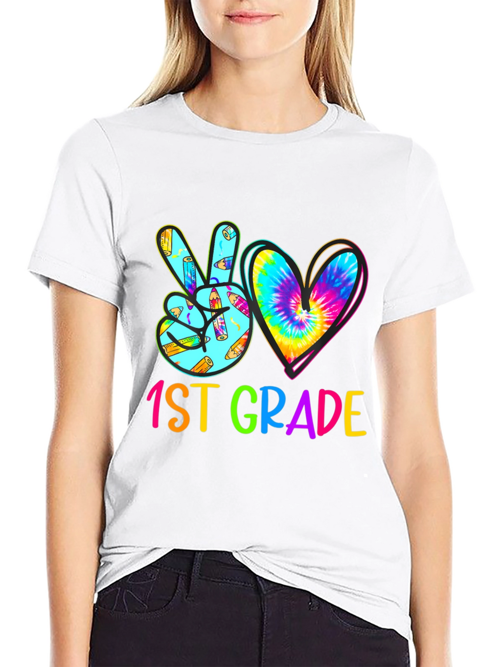 1st Grade Peace Love Heart Tie Dye T-Shirt