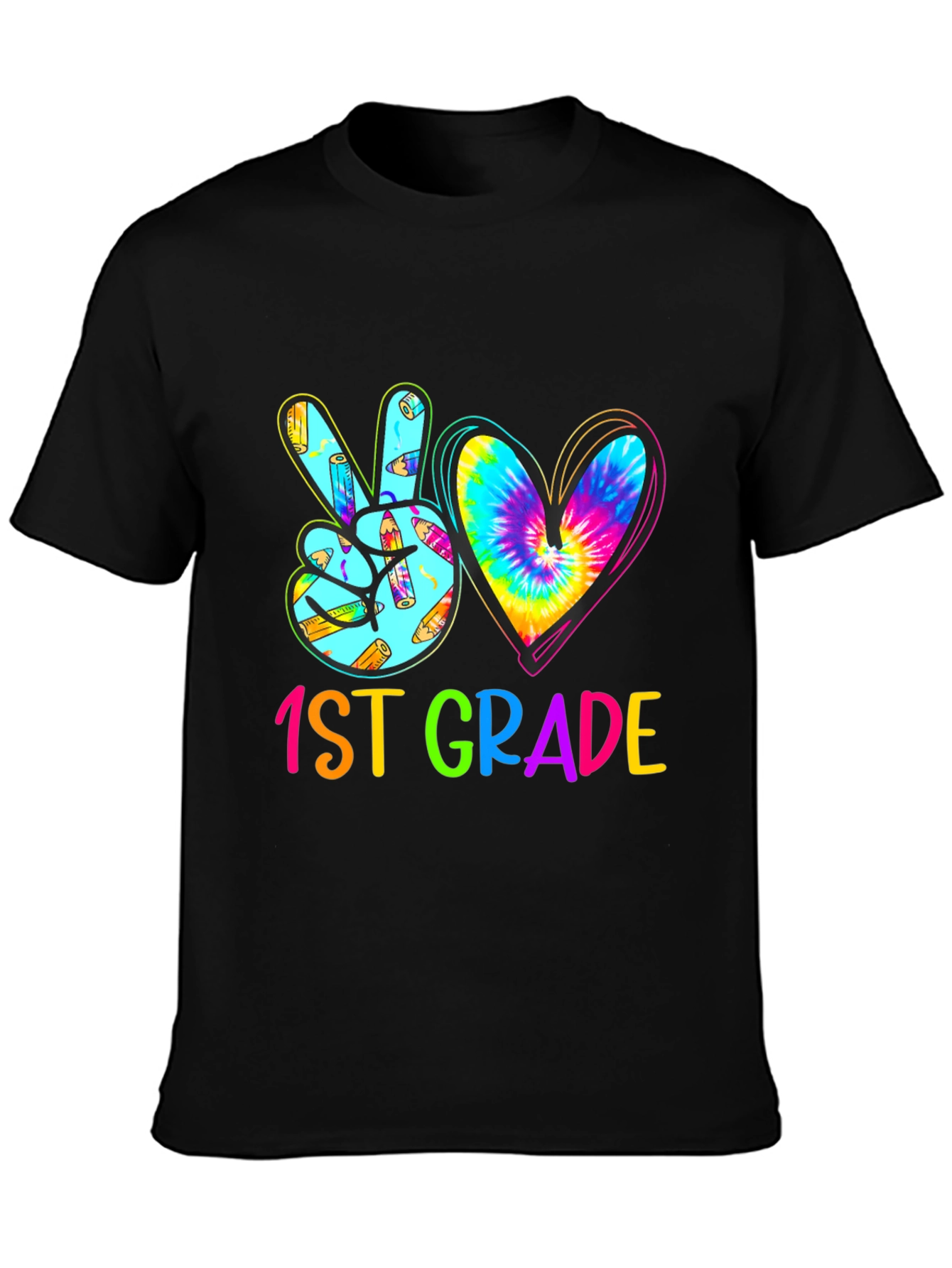 1st Grade Peace Love Heart Tie Dye T-Shirt