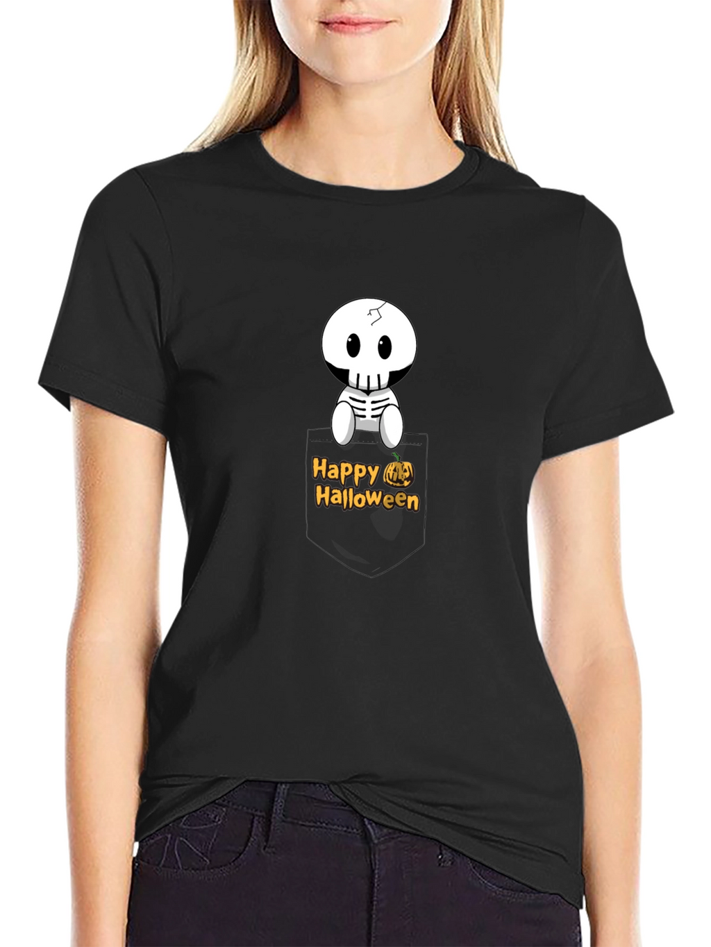 Happy Halloween Skeleton Pocket T-Shirt