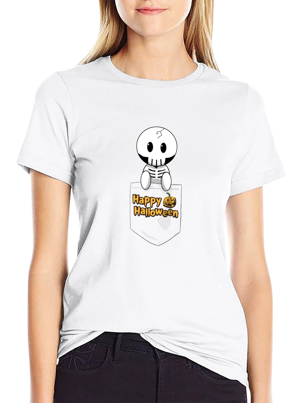 Happy Halloween Skeleton Pocket T-Shirt