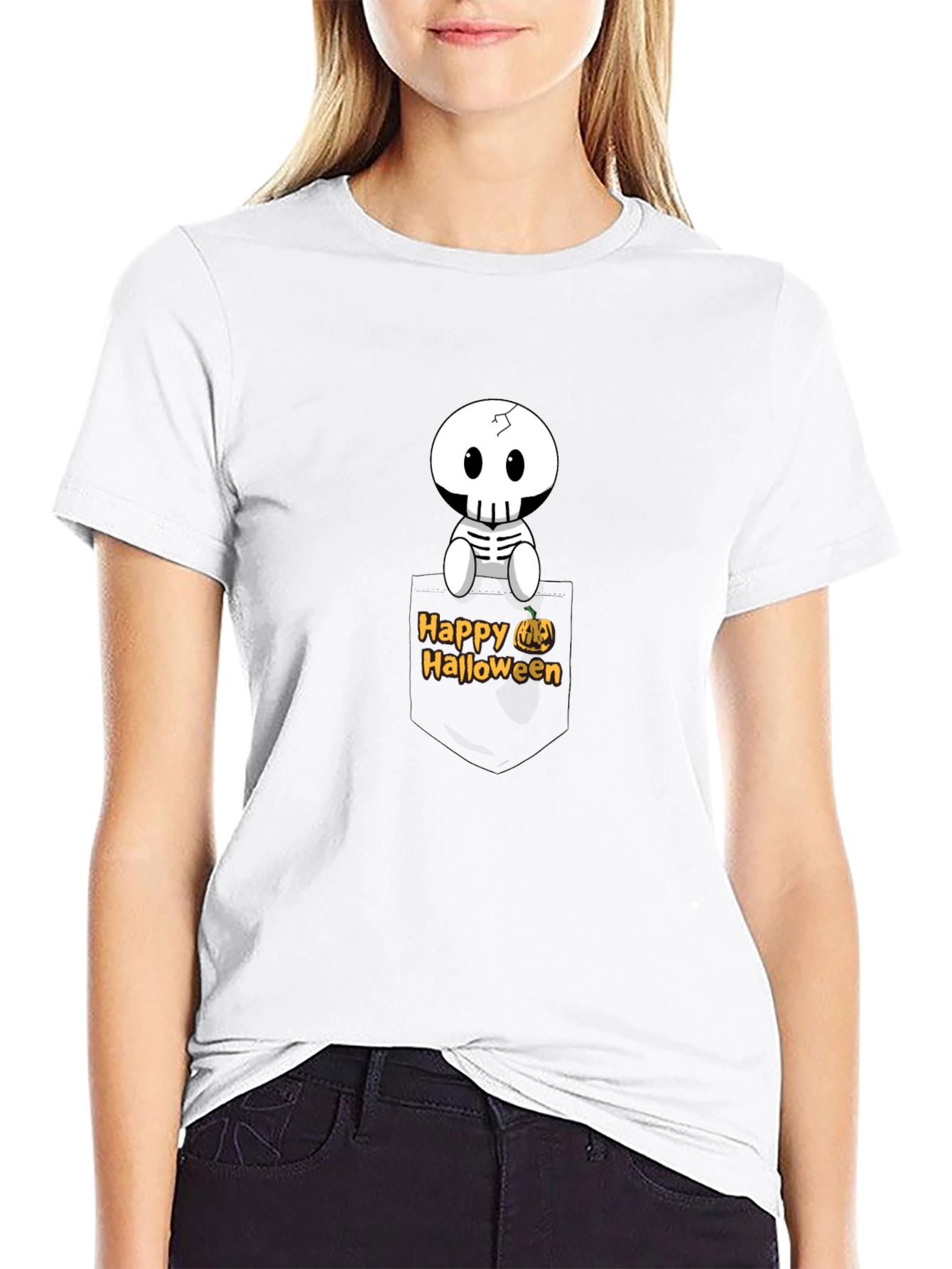 Happy Halloween Skeleton Pocket T-Shirt