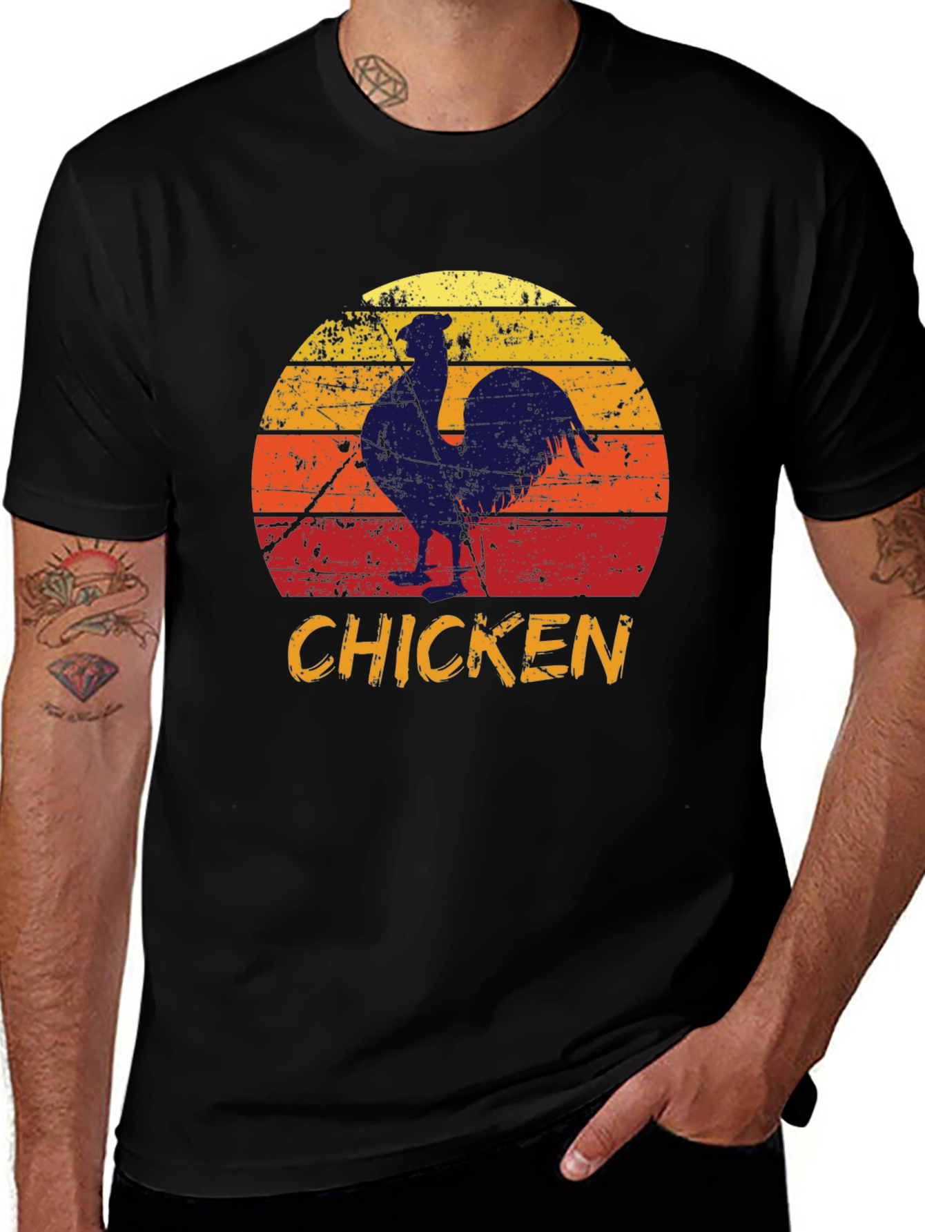 Retro Chicken Graphic Tee - Farm Animal T-Shirt