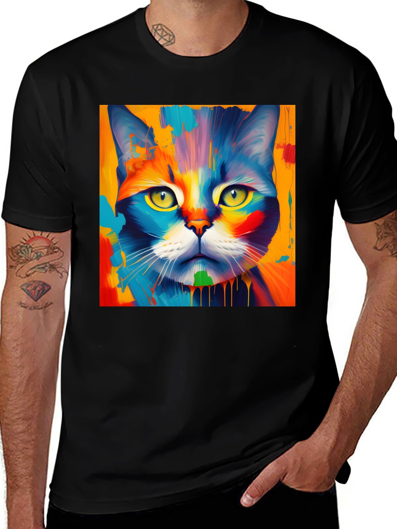 Colorful Cat Art Graphic Tee - Stylish Unisex T-Shirt