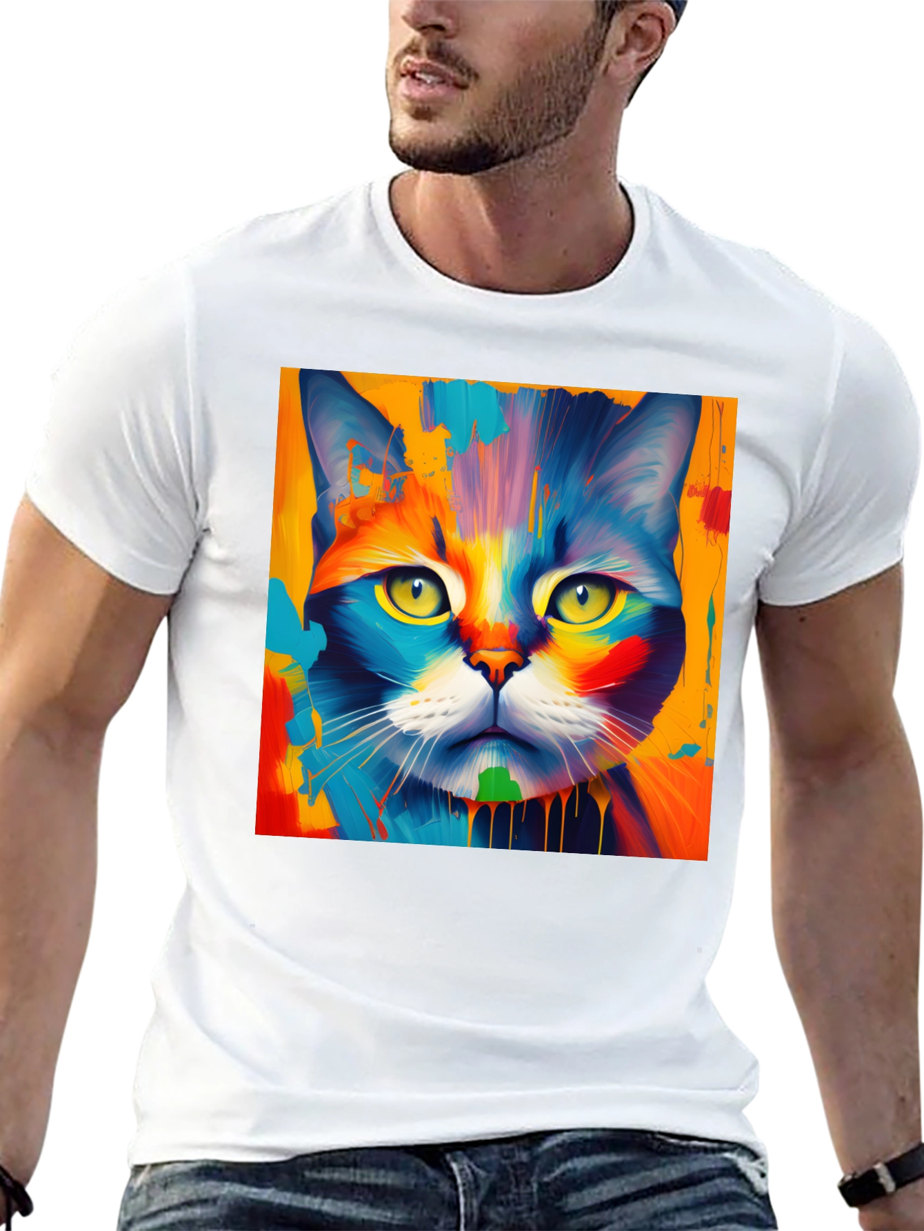 Colorful Cat Art Graphic Tee - Stylish Unisex T-Shirt