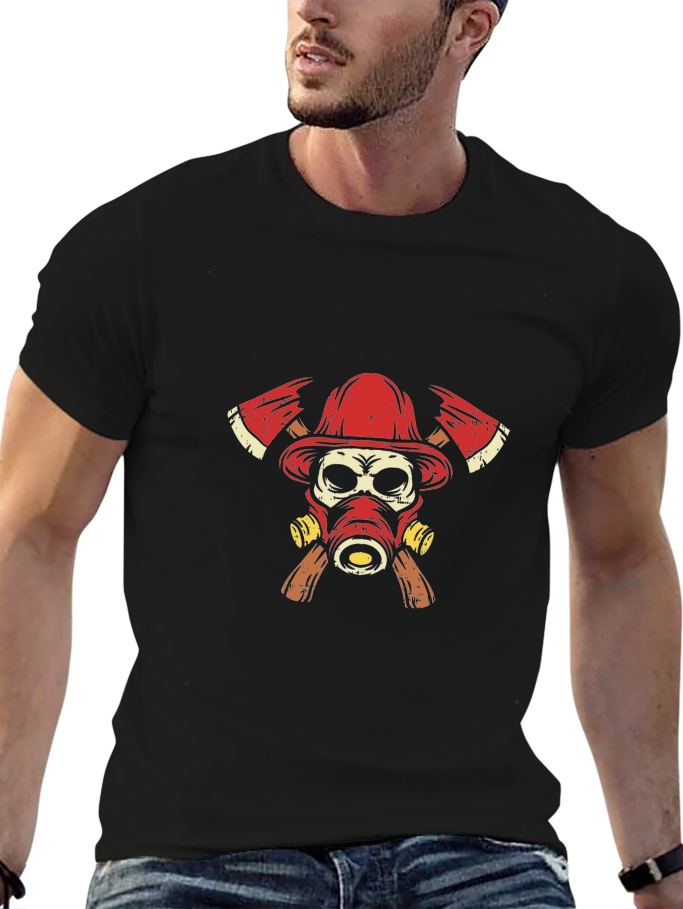 Firefighter Skull Graphic T-Shirt