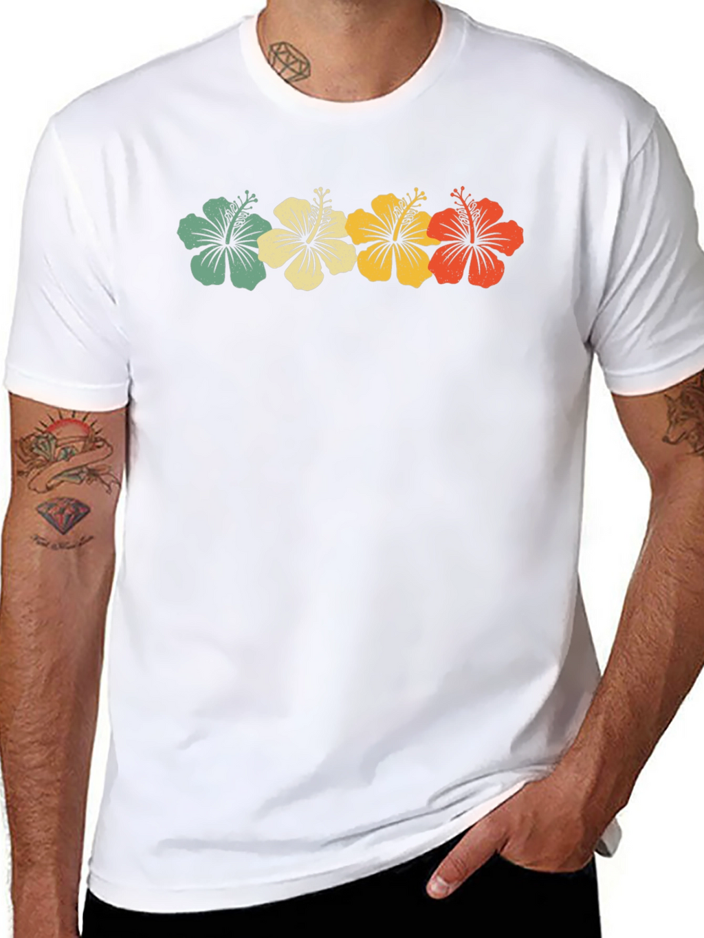 Retro Hibiscus Flower Graphic Tee - Black