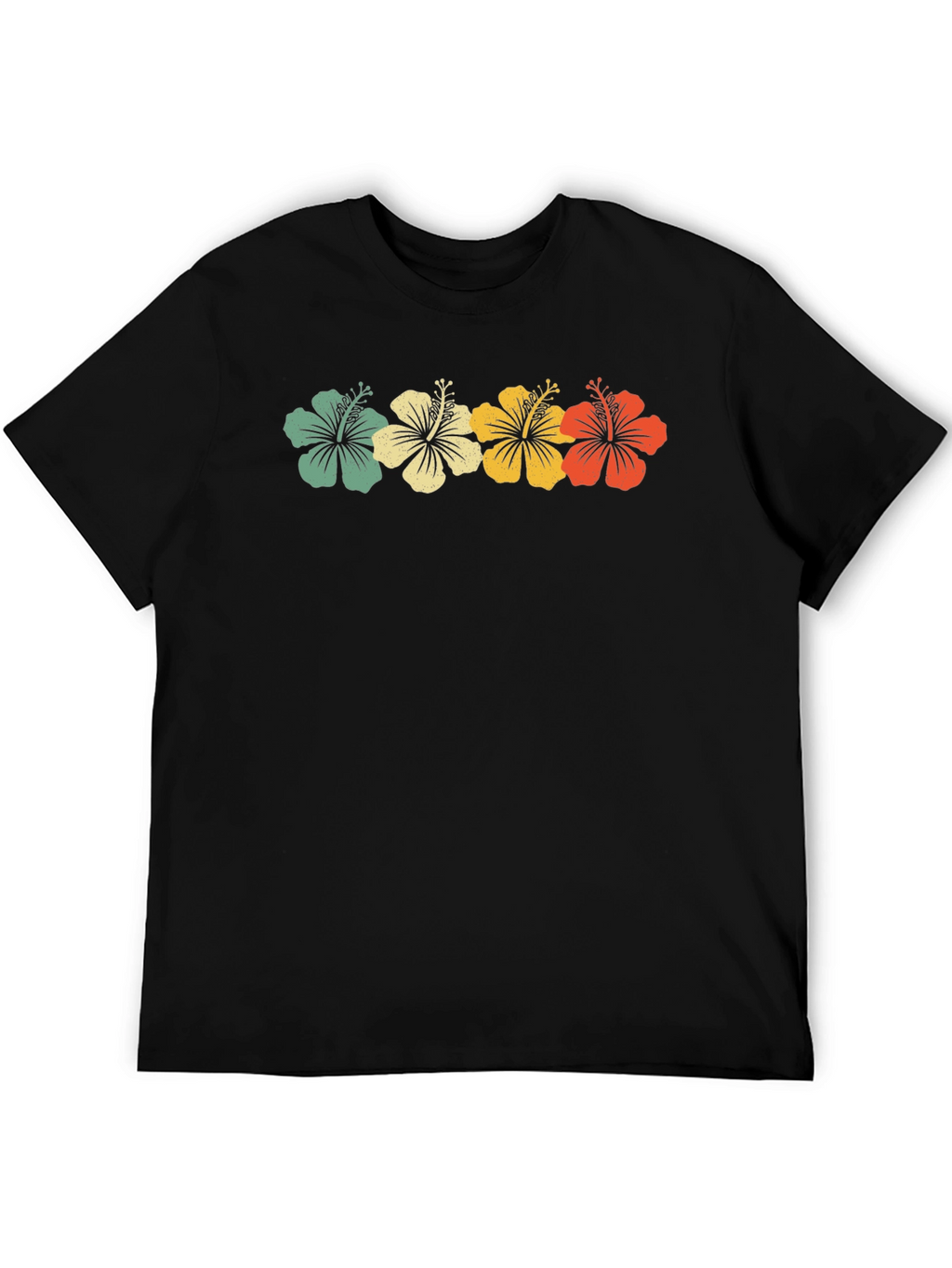 Retro Hibiscus Flower Graphic Tee - Black