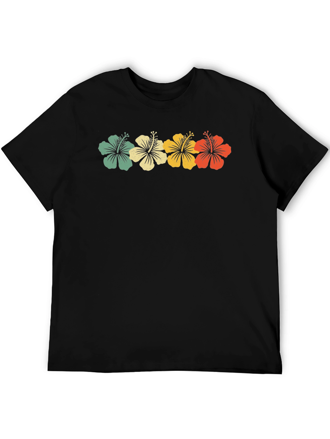 Retro Hibiscus Flower Graphic Tee - Black