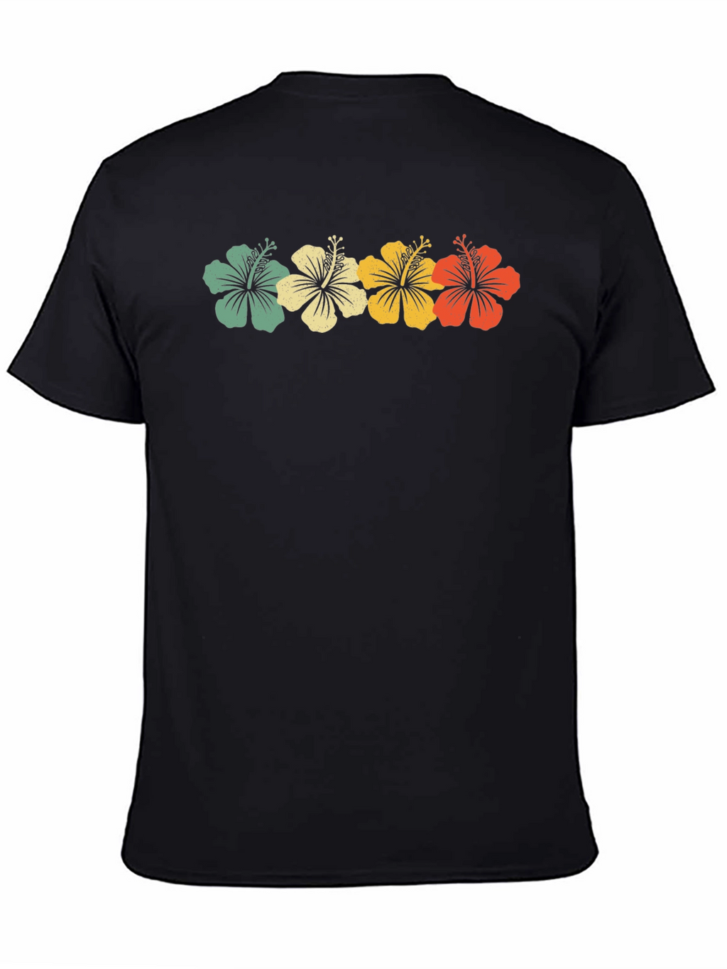Retro Hibiscus Flower Graphic Tee - Black