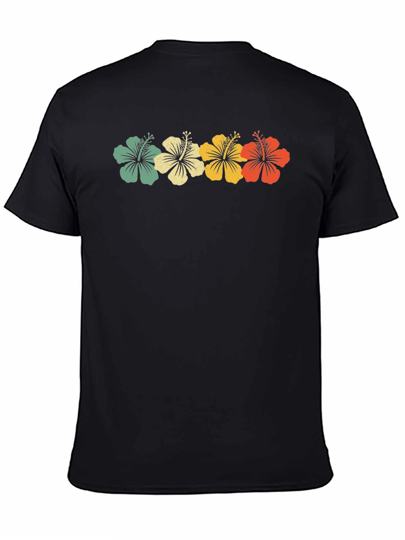 Retro Hibiscus Flower Graphic Tee - Black