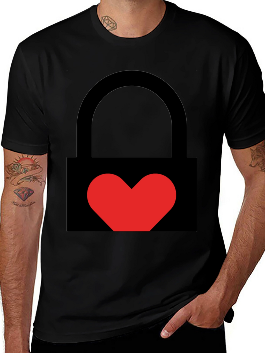 Heart Lock Graphic Tee - Stylish Unisex Black T-Shirt
