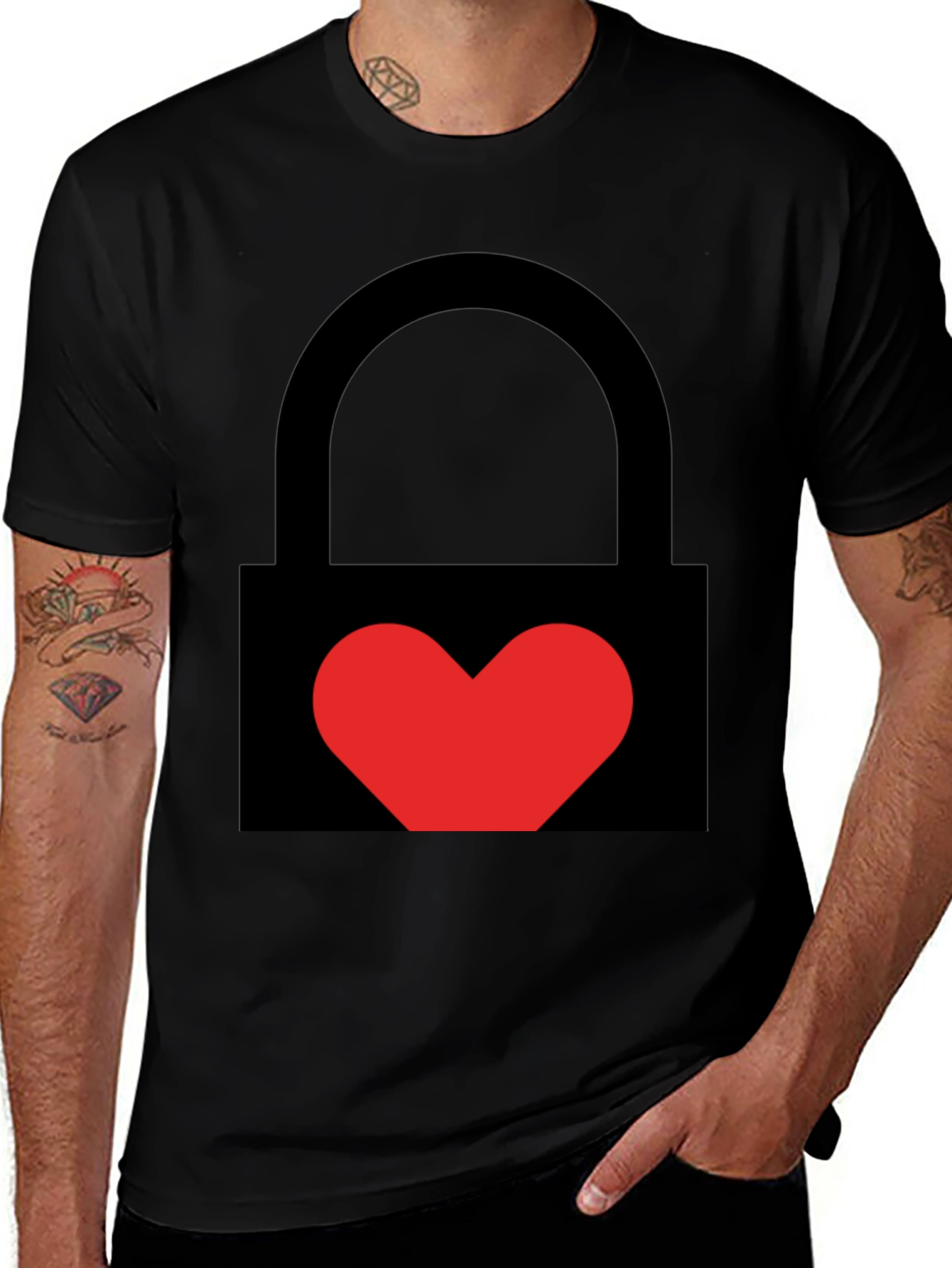 Heart Lock Graphic Tee - Stylish Unisex Black T-Shirt