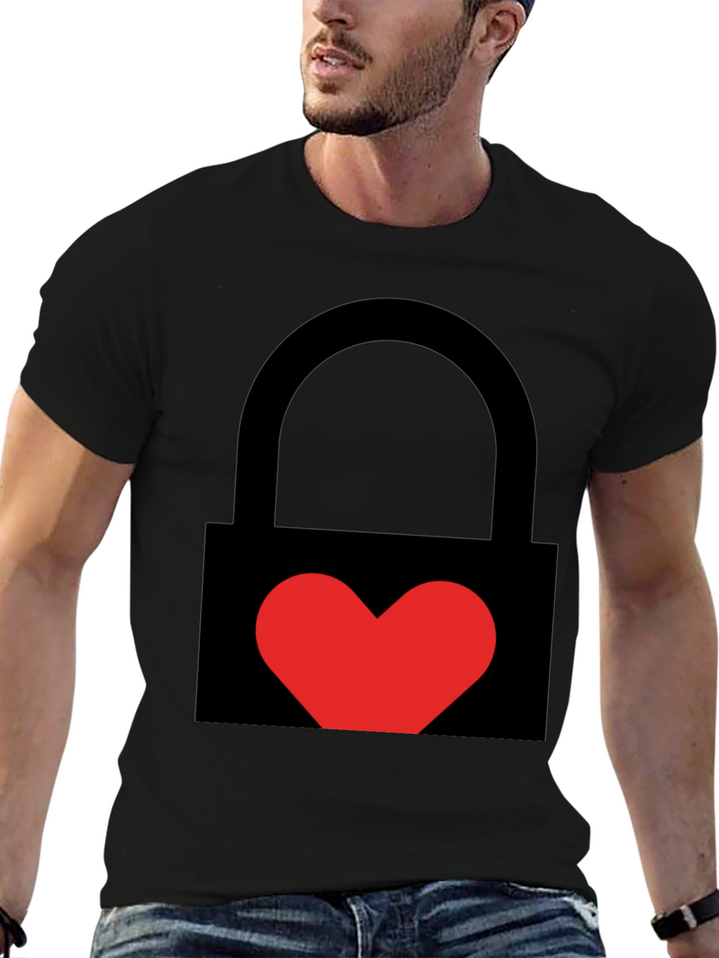 Heart Lock Graphic Tee - Stylish Unisex Black T-Shirt