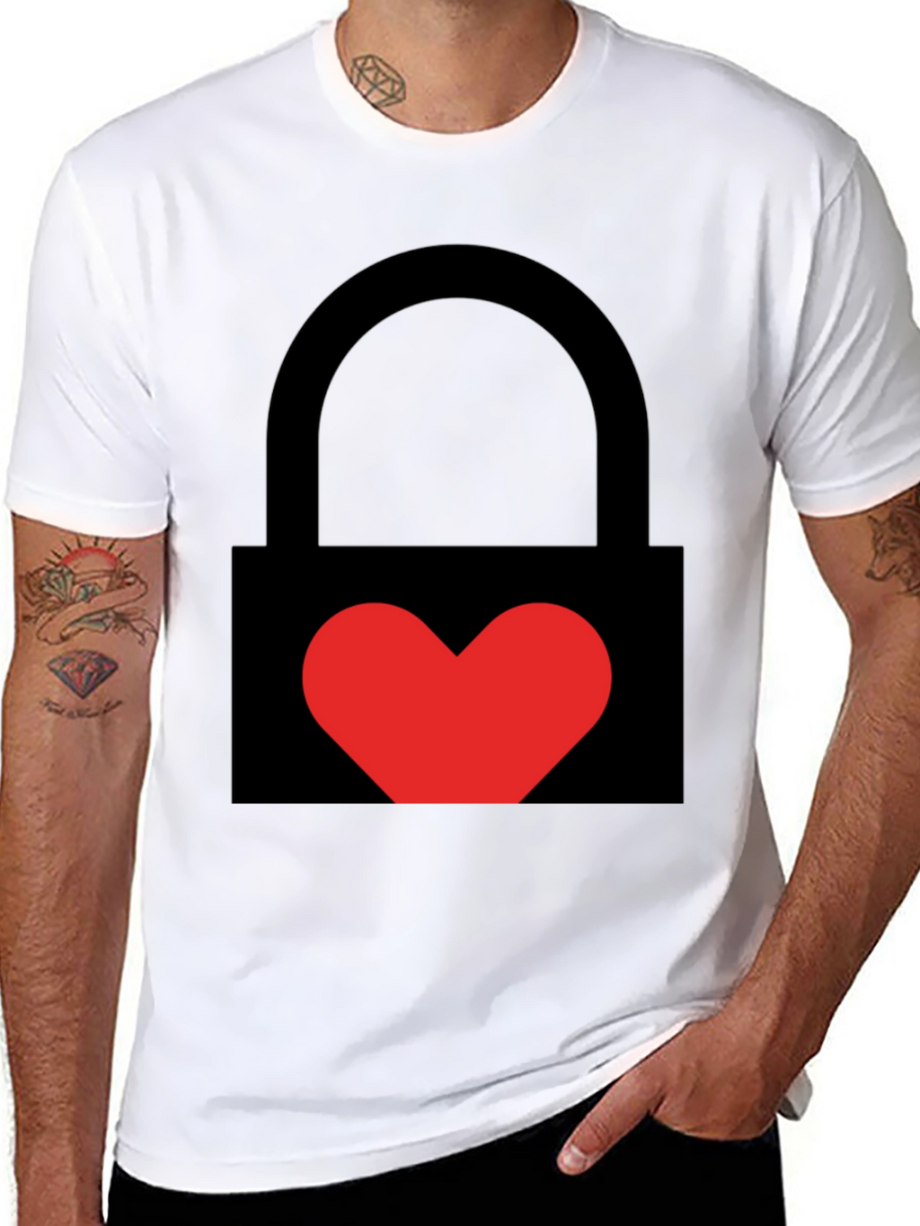 Heart Lock Graphic Tee - Stylish Unisex Black T-Shirt