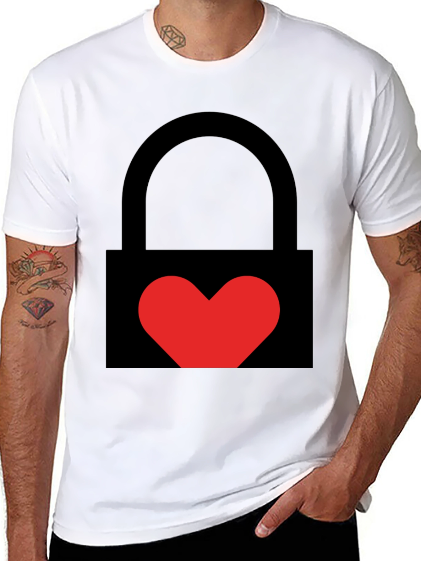 Heart Lock Graphic Tee - Stylish Unisex Black T-Shirt