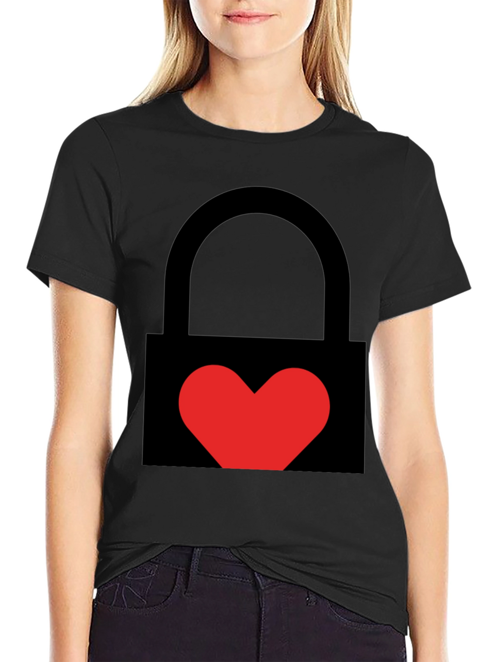 Heart Lock Graphic Tee - Stylish Unisex Black T-Shirt