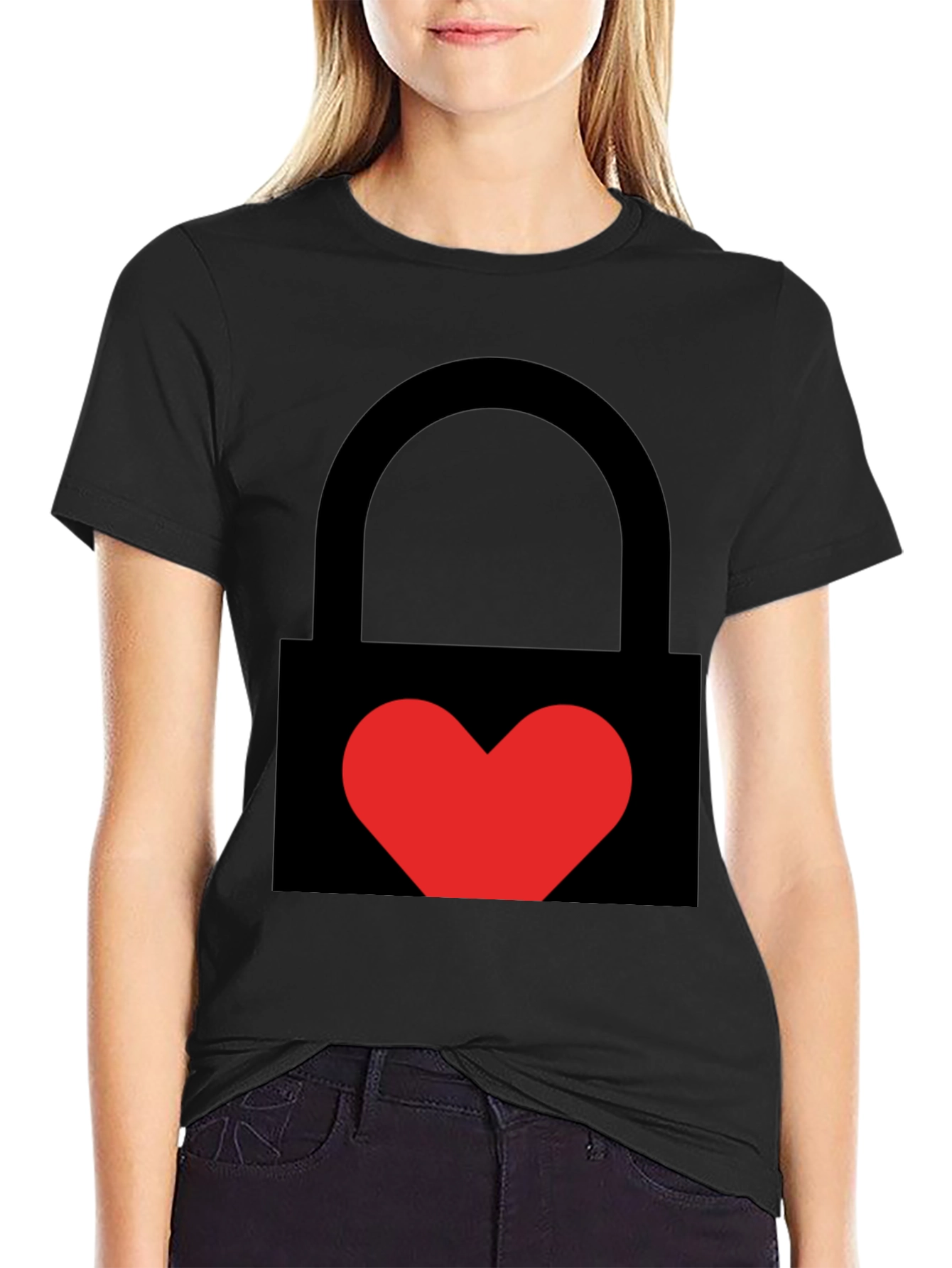 Heart Lock Graphic Tee - Stylish Unisex Black T-Shirt