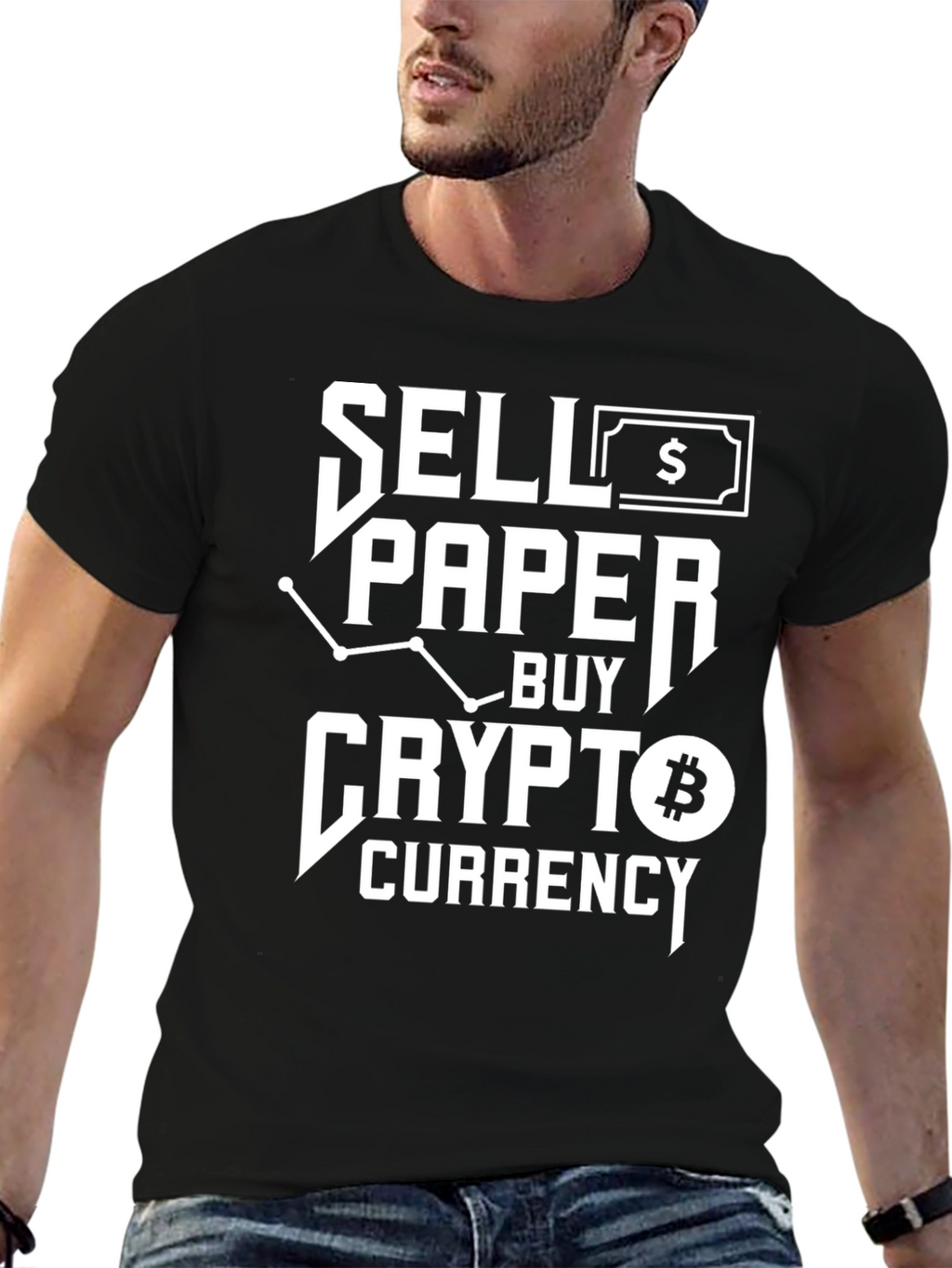 Sell Paper Buy Crypto Black Graphic Tee
