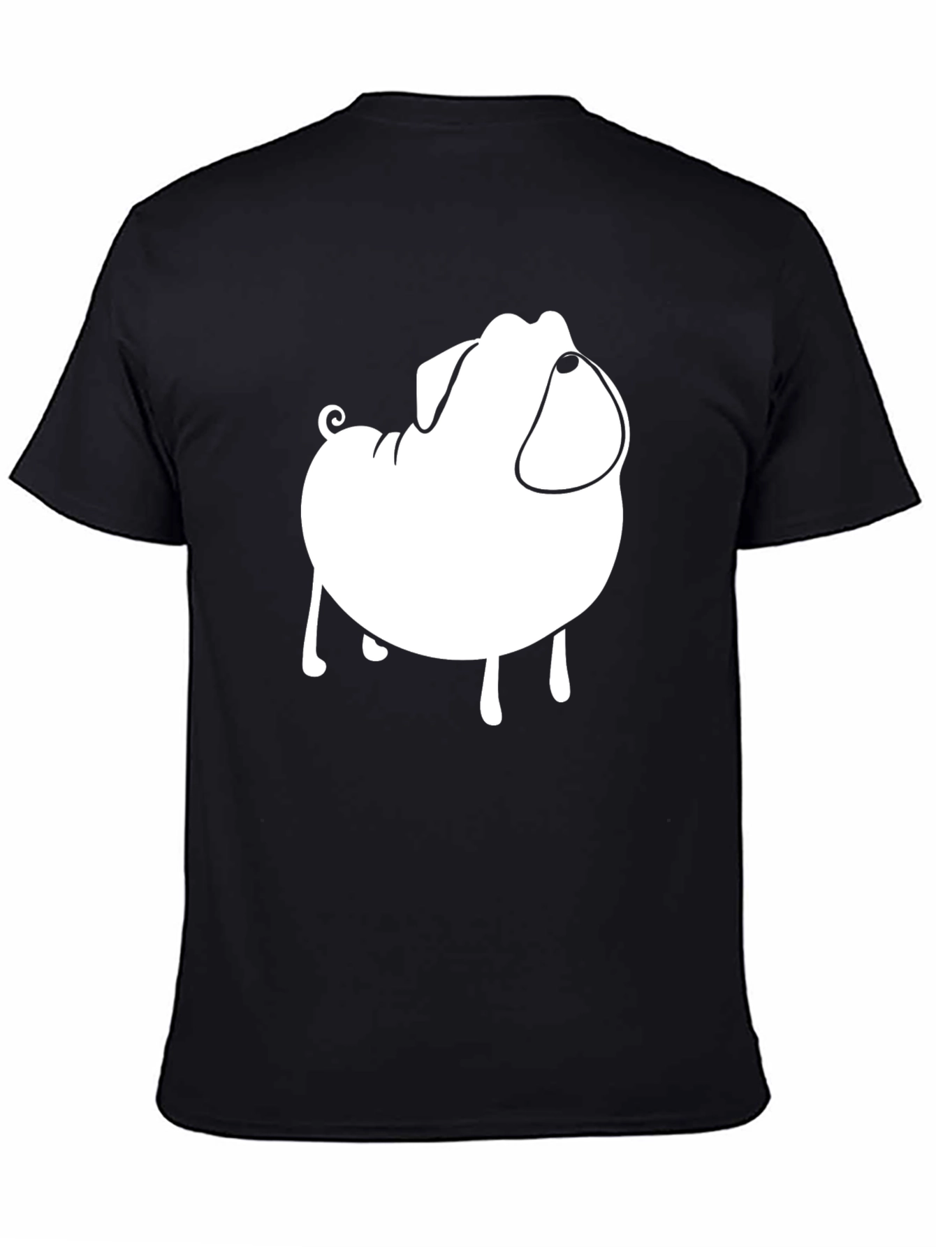 Mens Black T-Shirt with Cartoon Pug Graphic