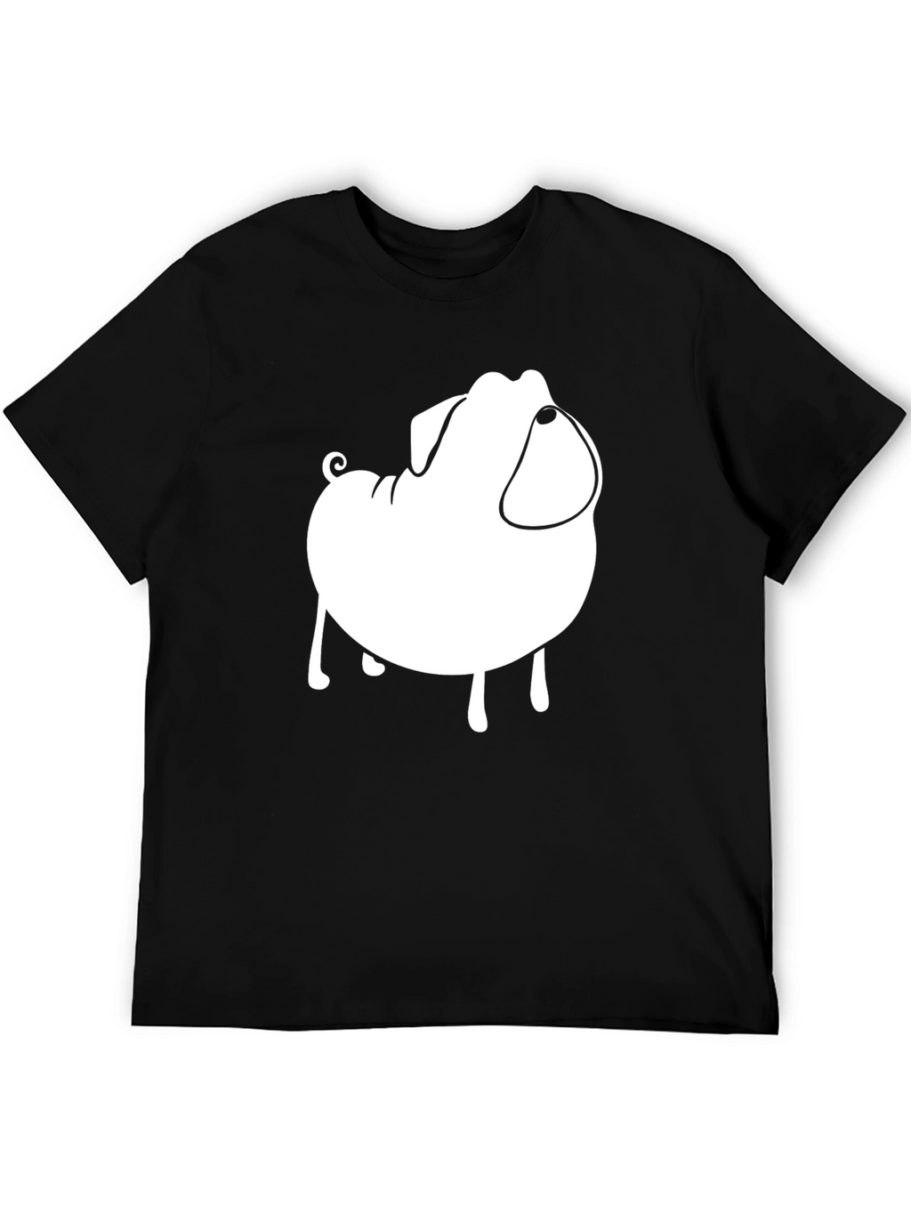 Mens Black T-Shirt with Cartoon Pug Graphic