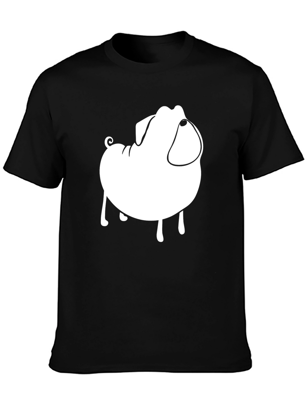 Mens Black T-Shirt with Cartoon Pug Graphic