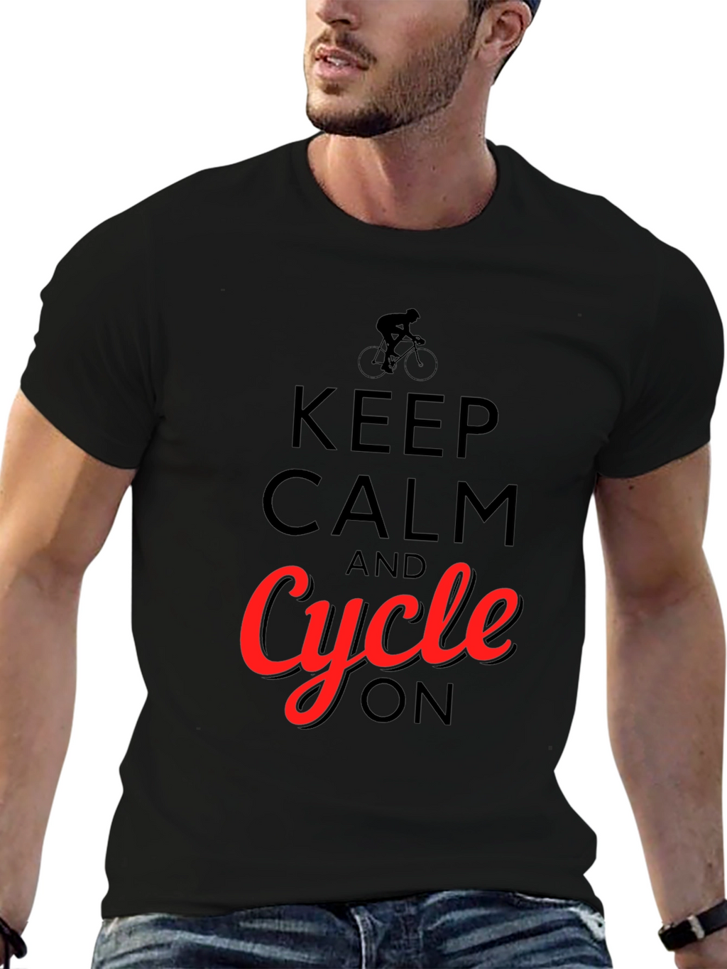 Keep Calm and Cycle On T-Shirt - Black