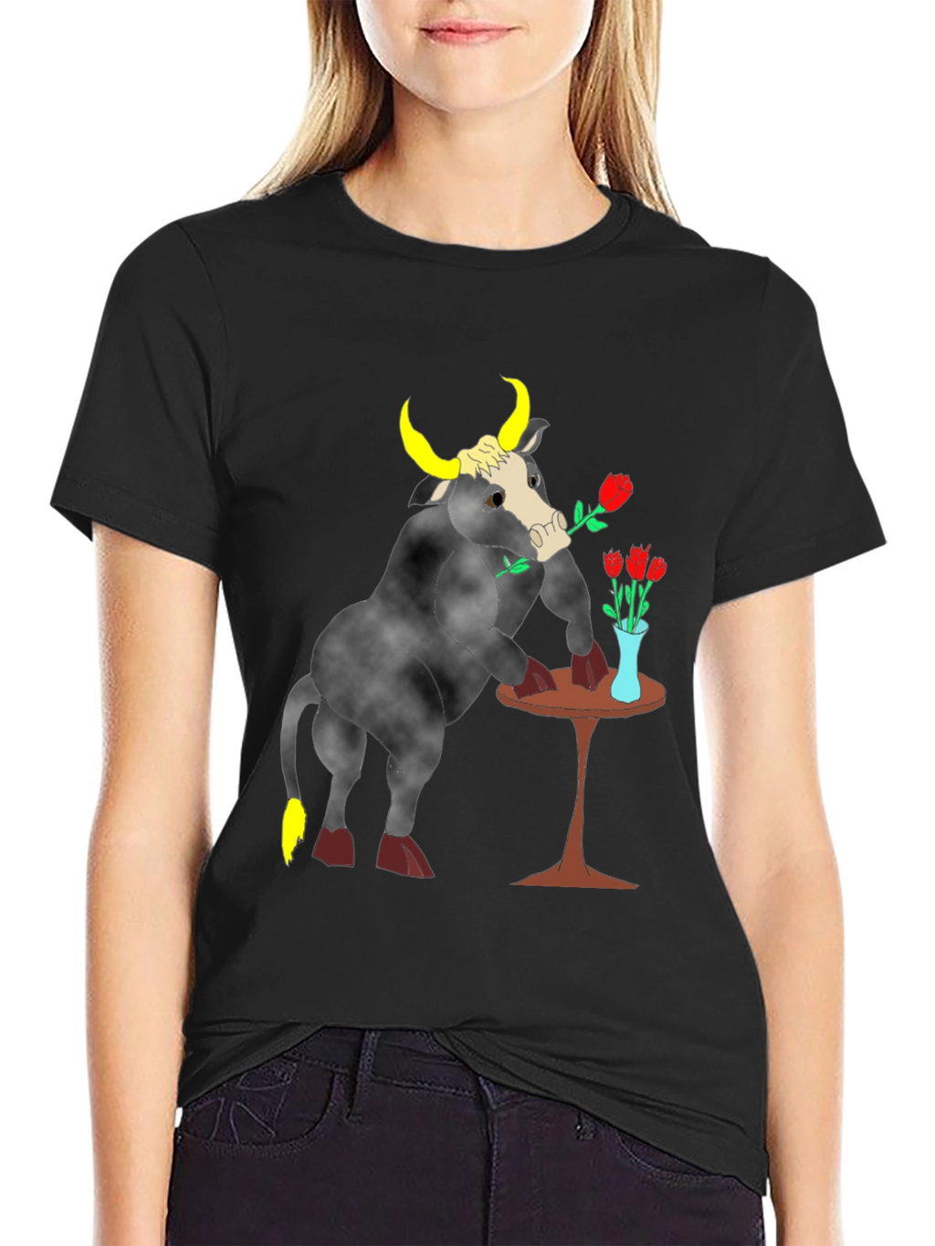 Romantic Bull Graphic Tee - Black