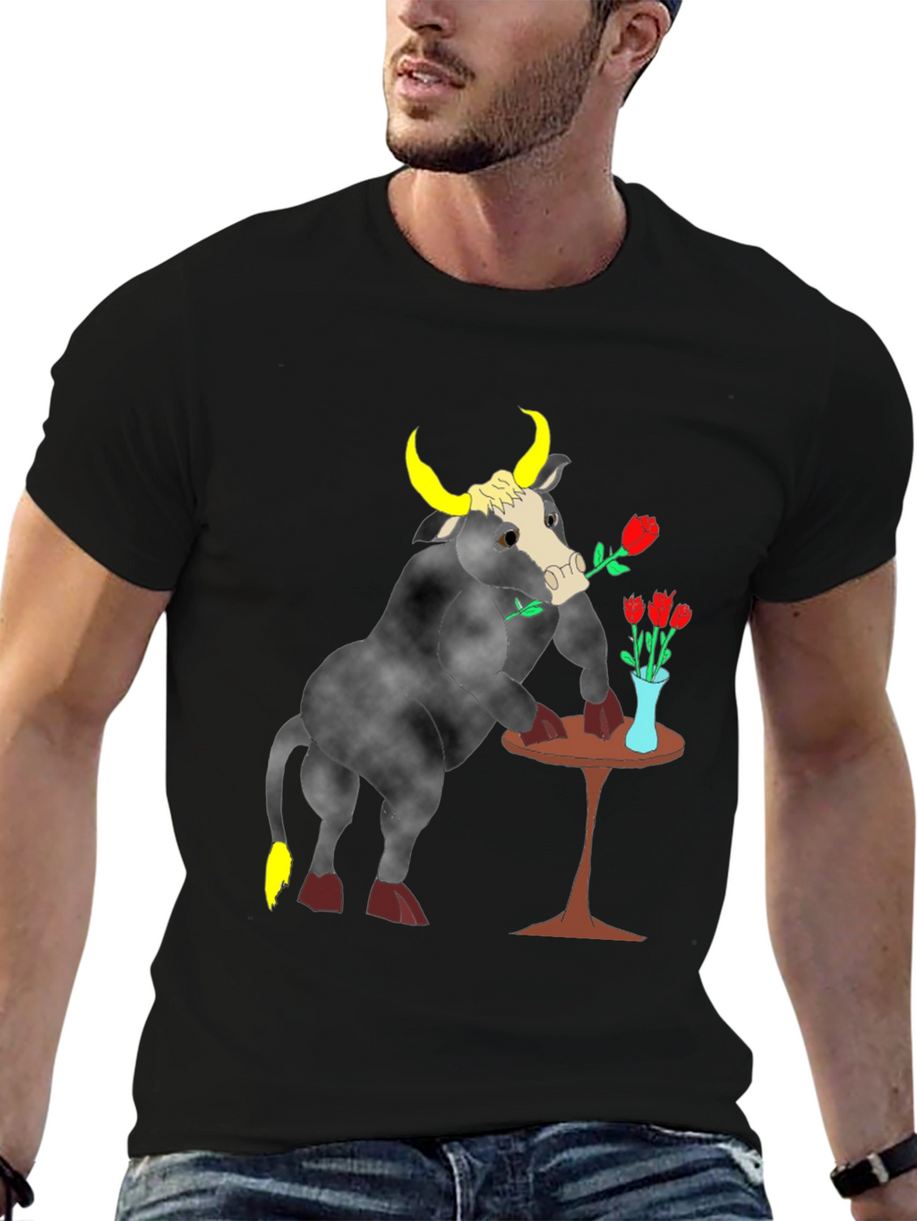 Romantic Bull Graphic Tee - Black