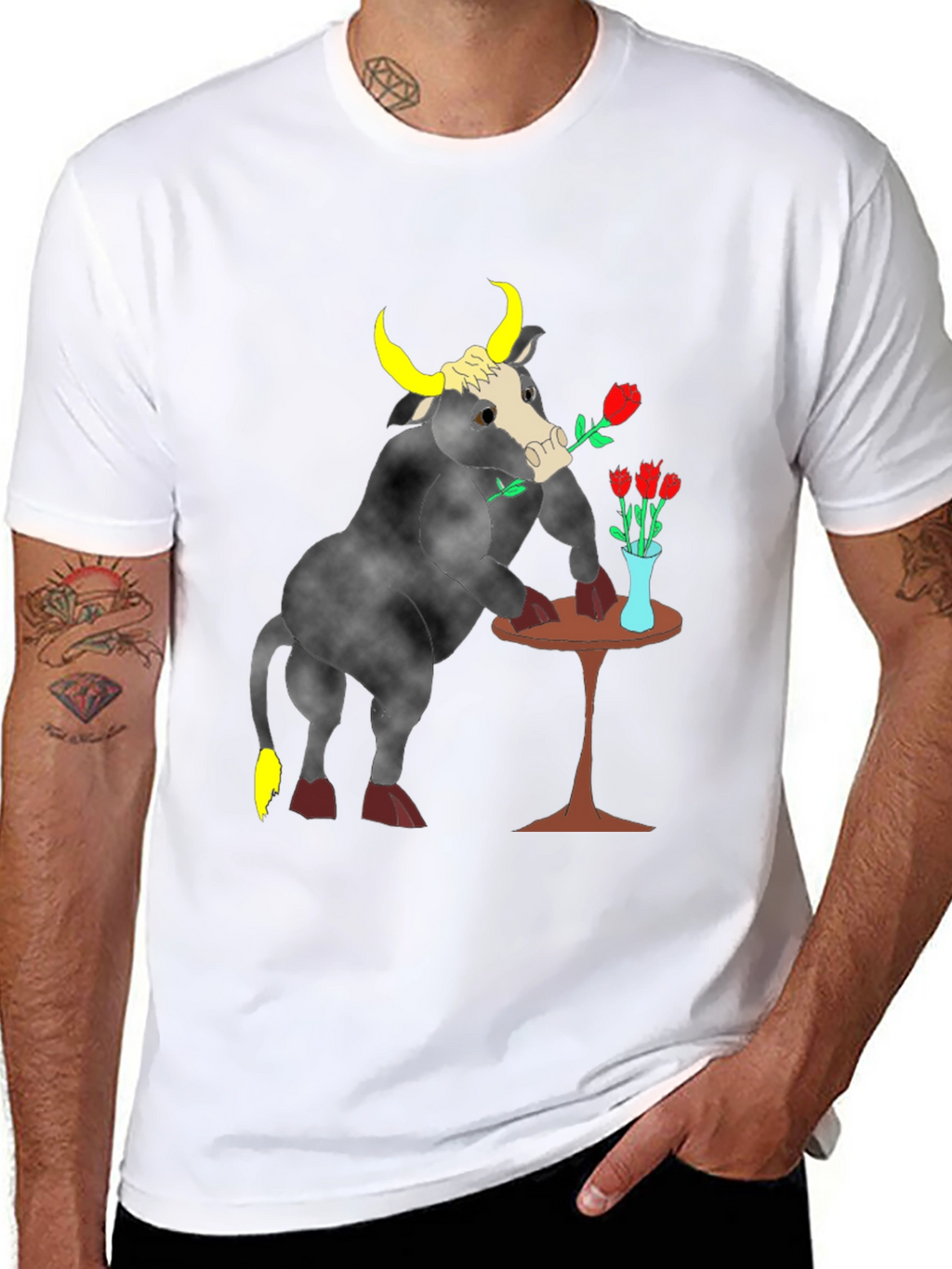 Romantic Bull Graphic Tee - Black