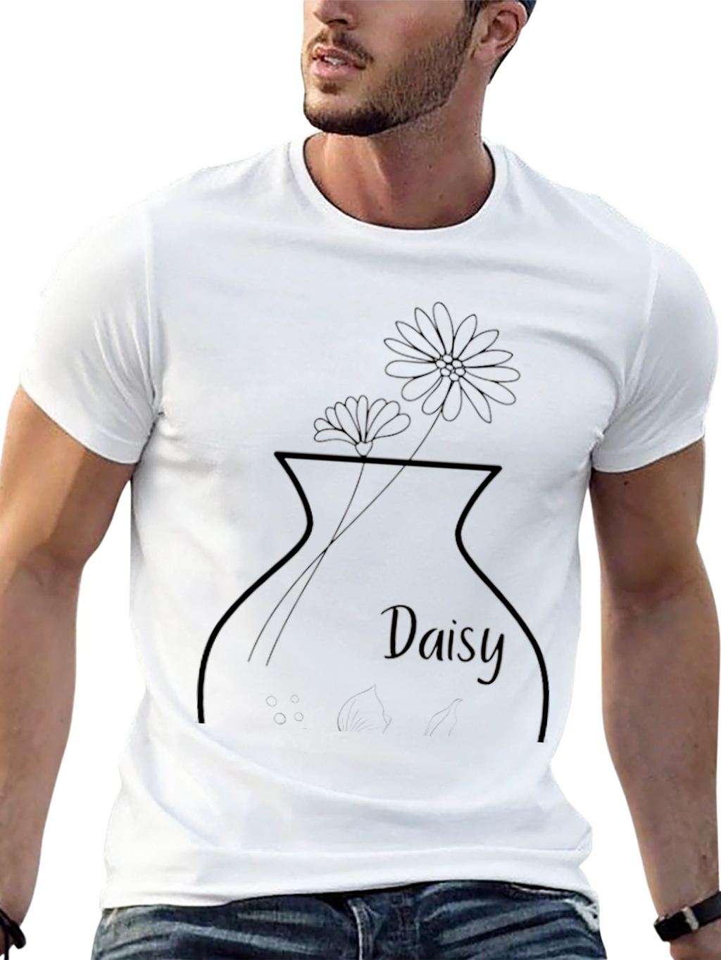 Daisy Vase Graphic T-Shirt - Casual Black Tee