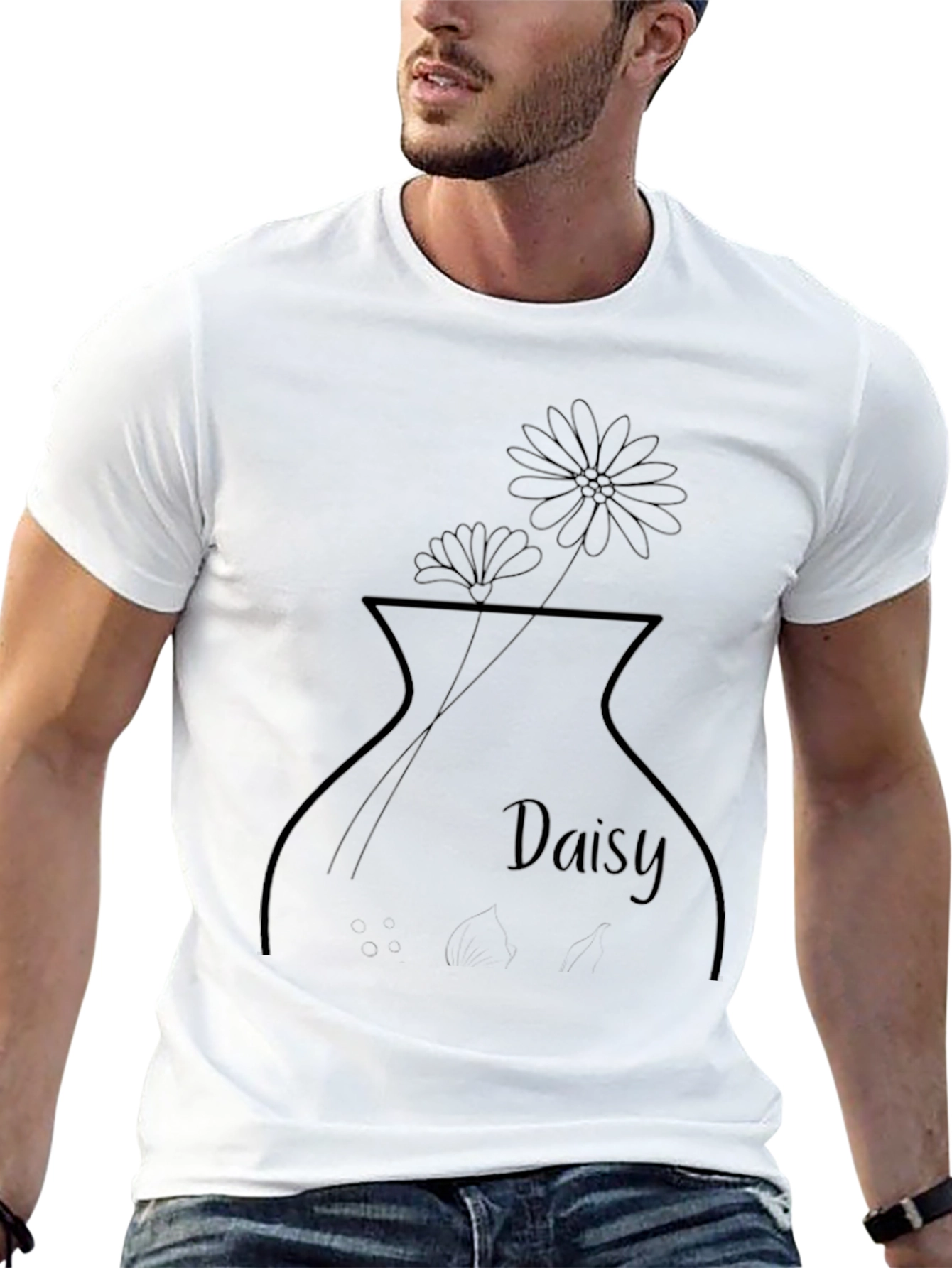 Daisy Vase Graphic T-Shirt - Casual Black Tee