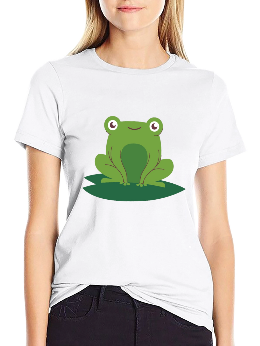 Frog on Lily Pad Graphic Tee - Black Cotton