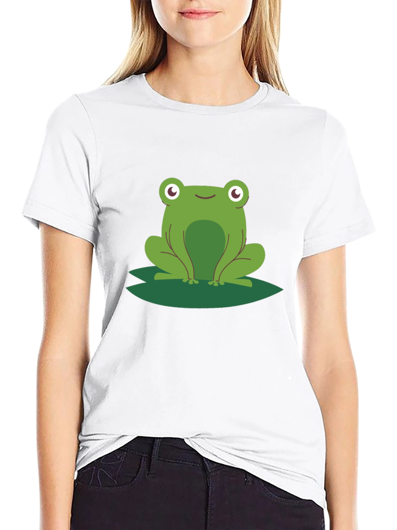 Frog on Lily Pad Graphic Tee - Black Cotton