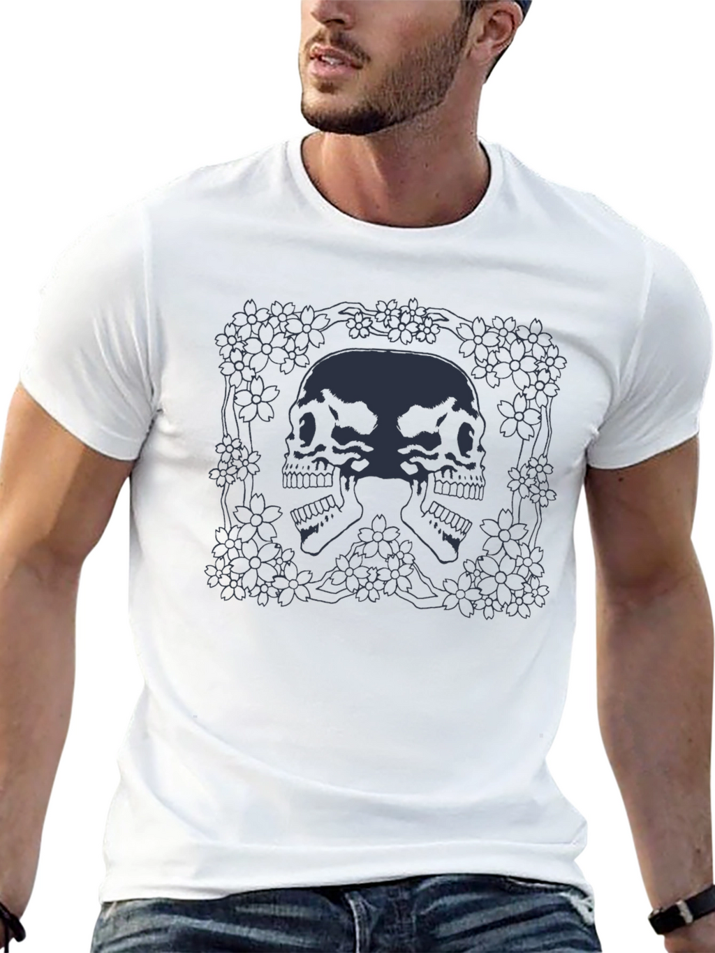 Skull & Floral Graphic Tee - Dark Aesthetic
