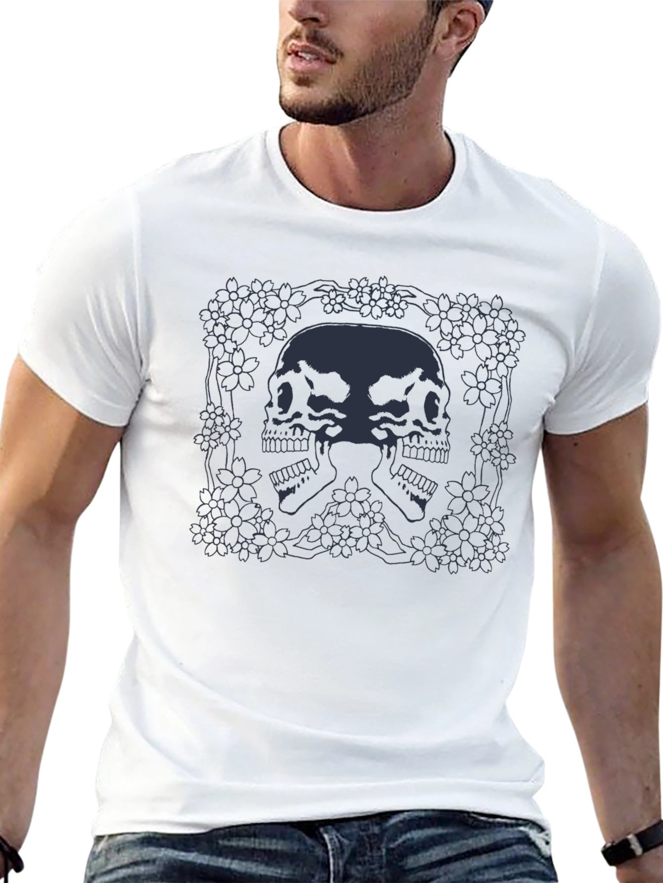 Skull & Floral Graphic Tee - Dark Aesthetic