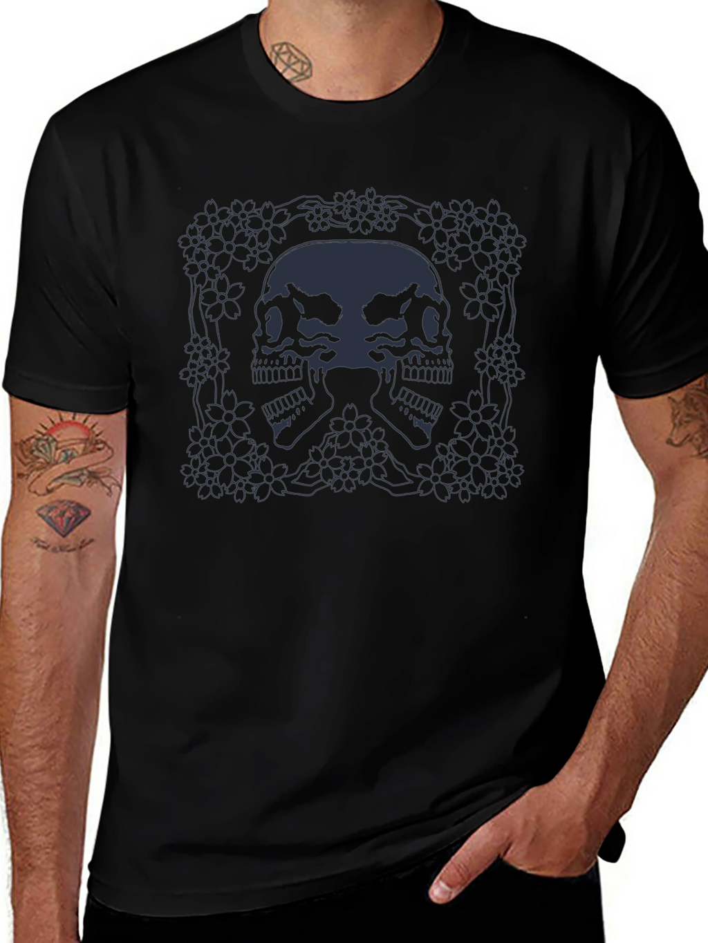 Skull & Floral Graphic Tee - Dark Aesthetic