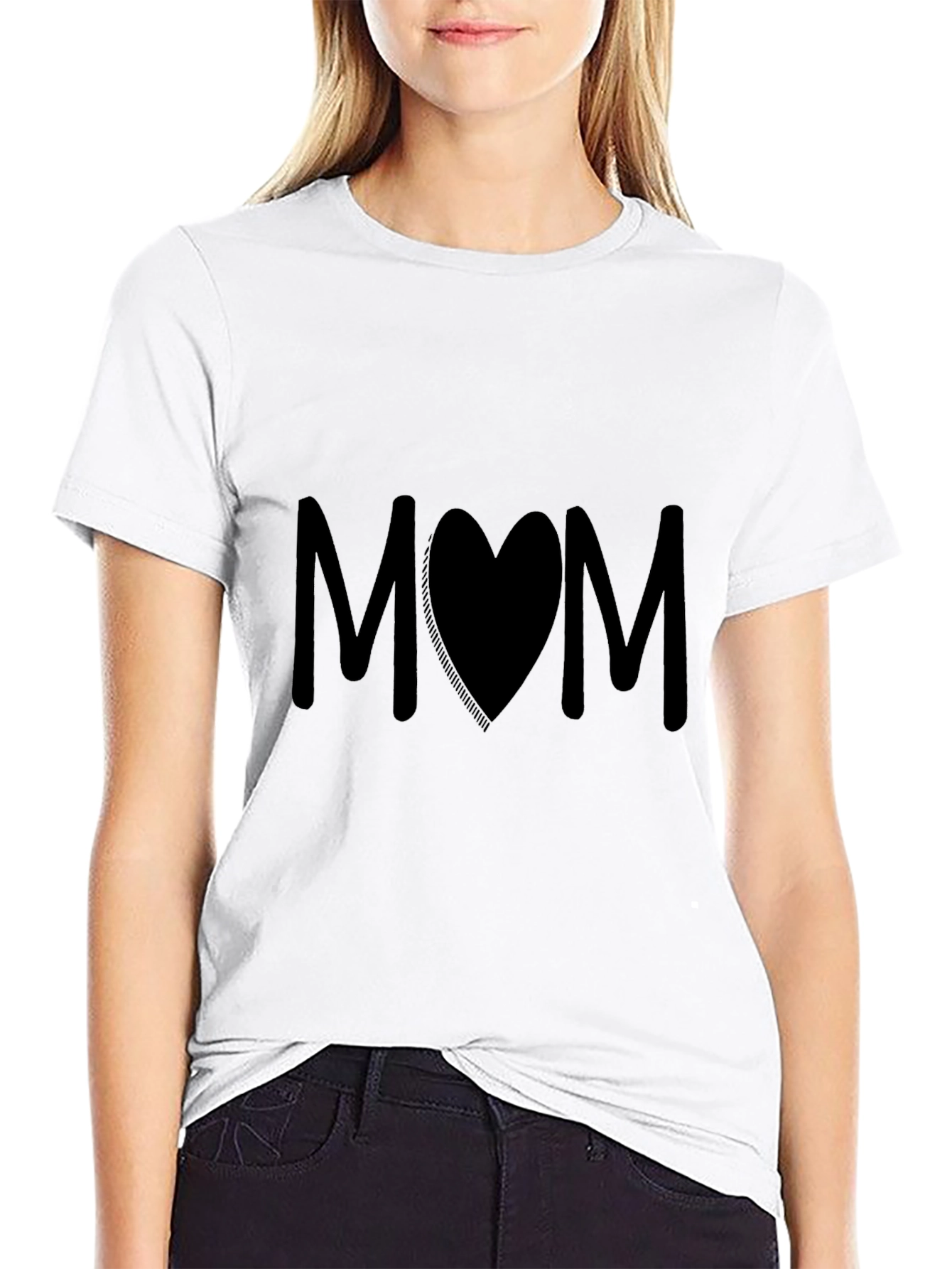 Mom Heart Graphic Black T-Shirt
