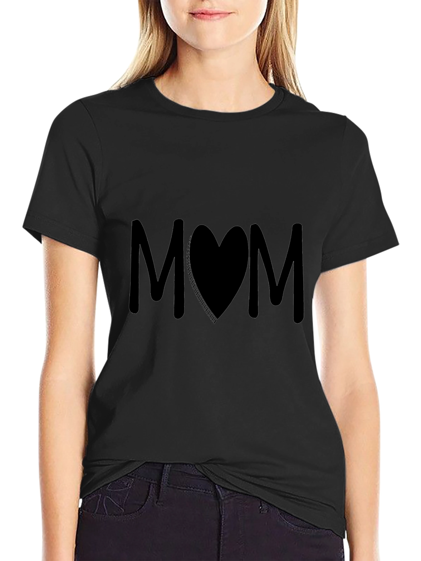 Mom Heart Graphic Black T-Shirt