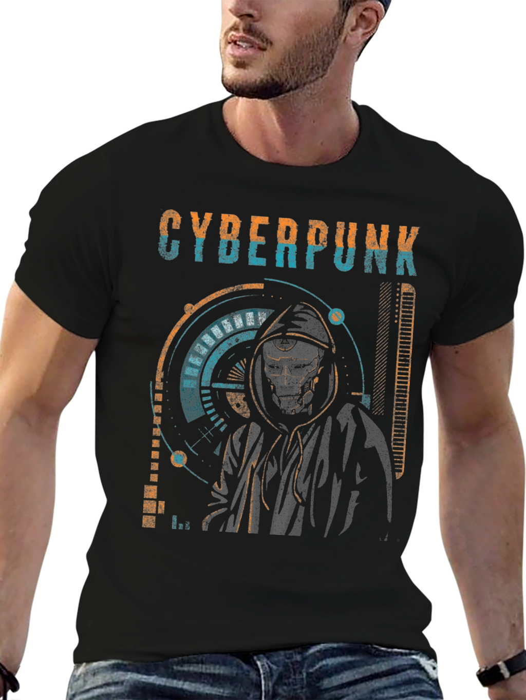 Cyberpunk Hooded Graphic T-Shirt