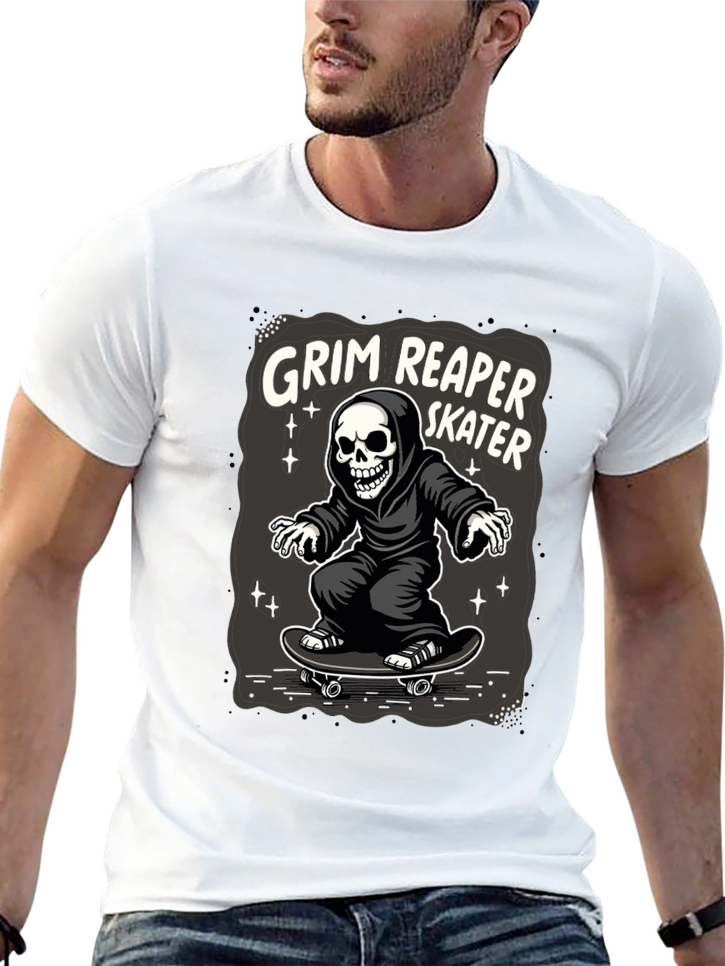 Grim Reaper Skater T-Shirt - Black Graphic Tee