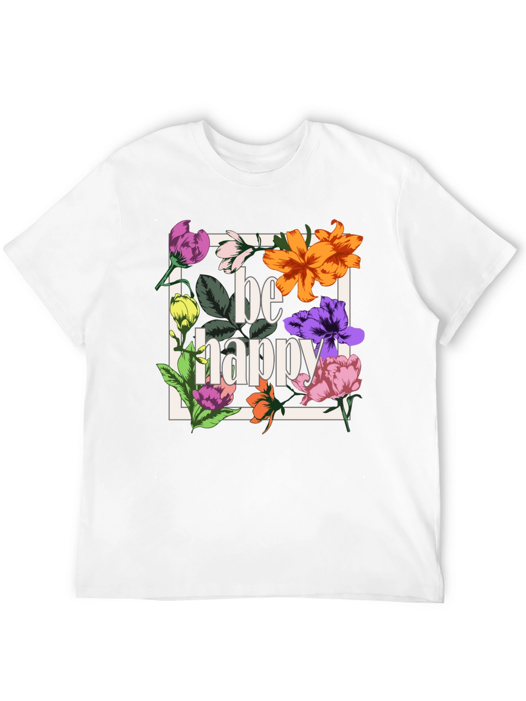 Be Happy Floral Graphic T-Shirt - Black