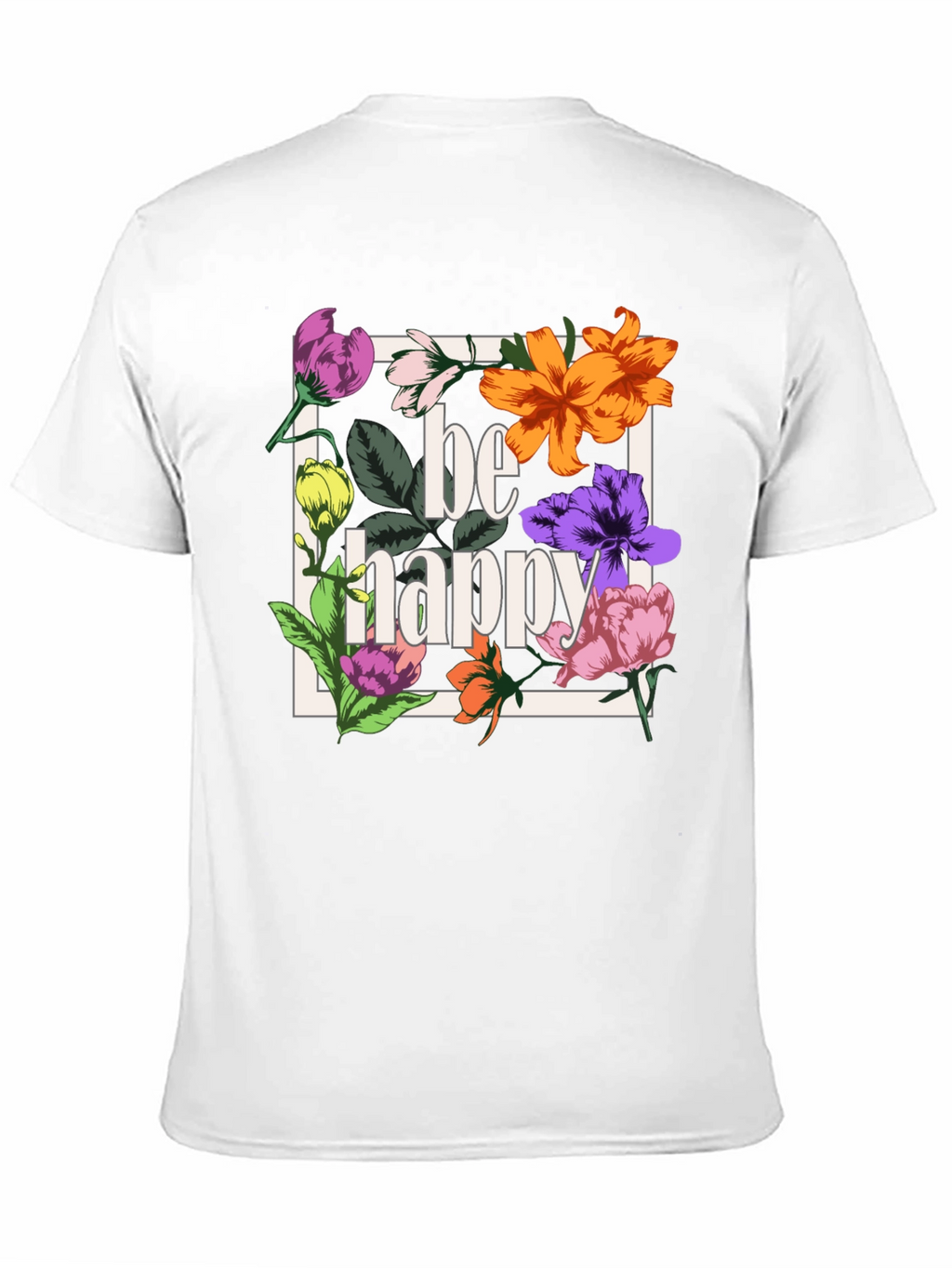 Be Happy Floral Graphic T-Shirt - Black
