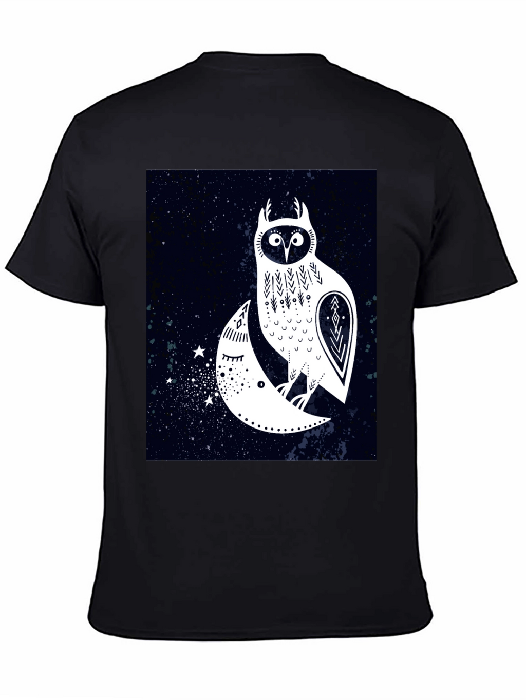 Owl and Moon Graphic Tee - Black Cotton T-Shirt