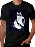 Owl and Moon Graphic Tee - Black Cotton T-Shirt