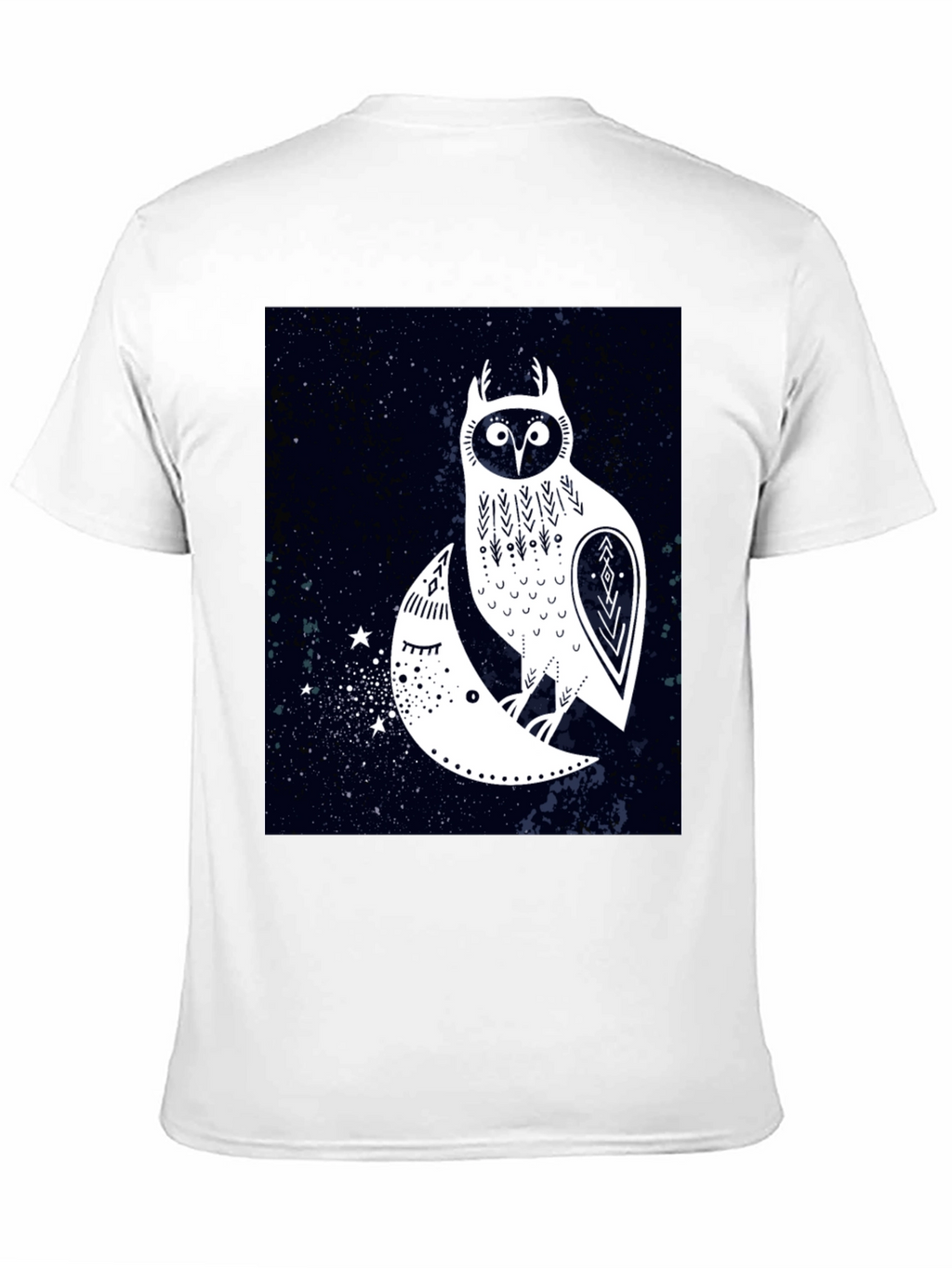 Owl and Moon Graphic Tee - Black Cotton T-Shirt