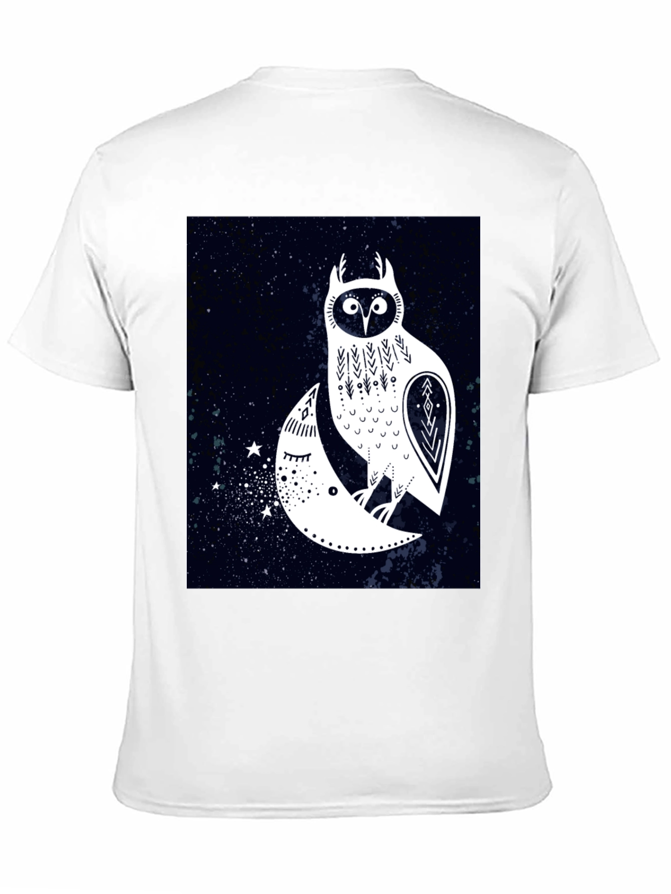 Owl and Moon Graphic Tee - Black Cotton T-Shirt